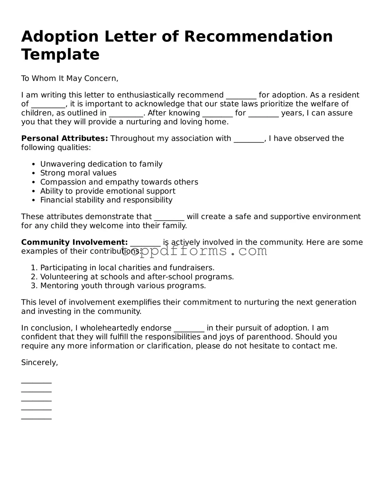 Free Adoption Letter of Recommendation Template