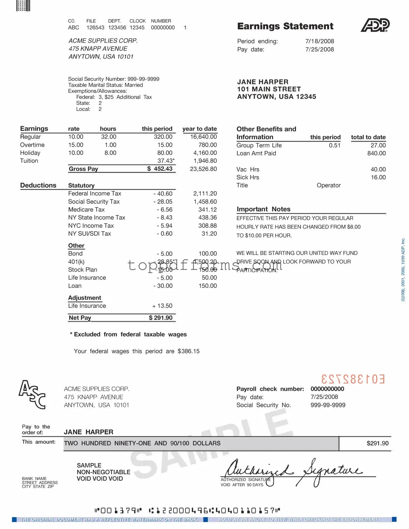 Free Adp Pay Stub Form