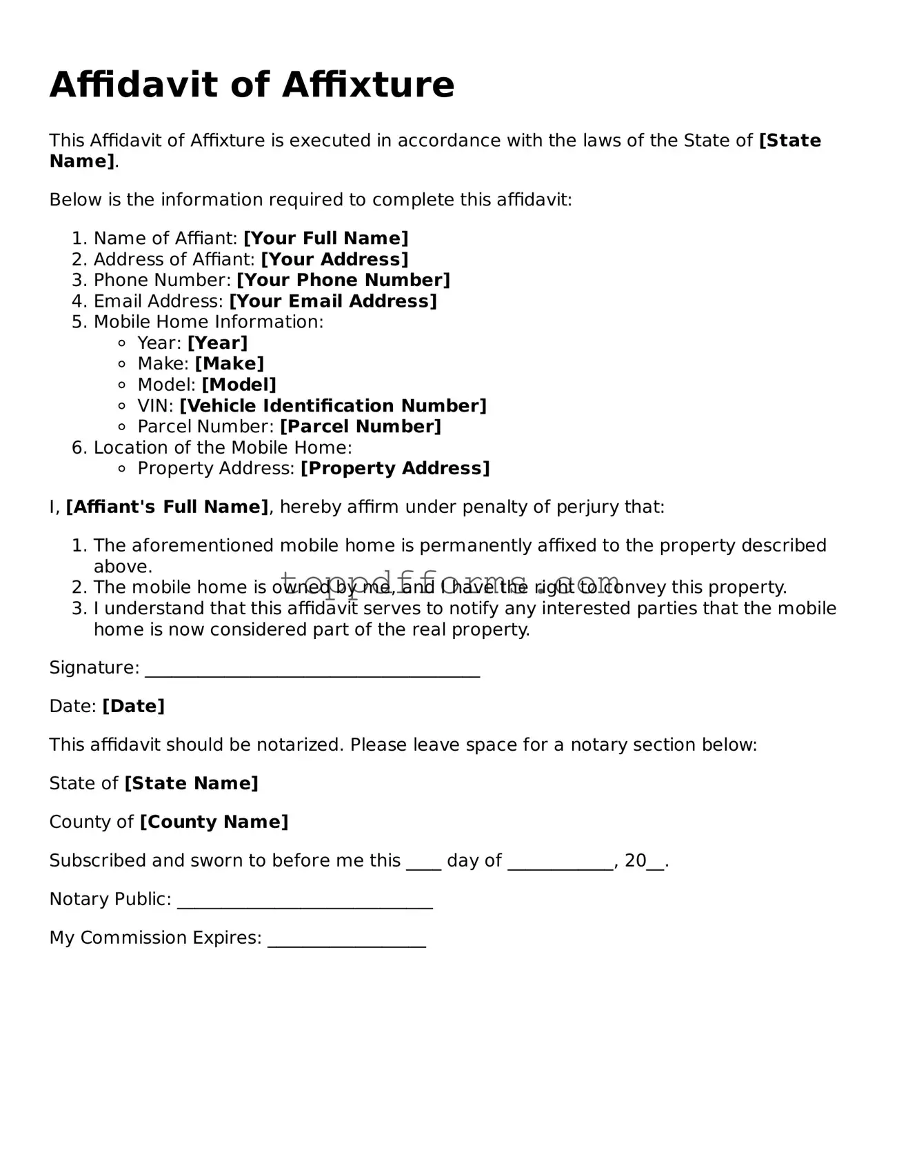Free Affidavit of Affixture Template
