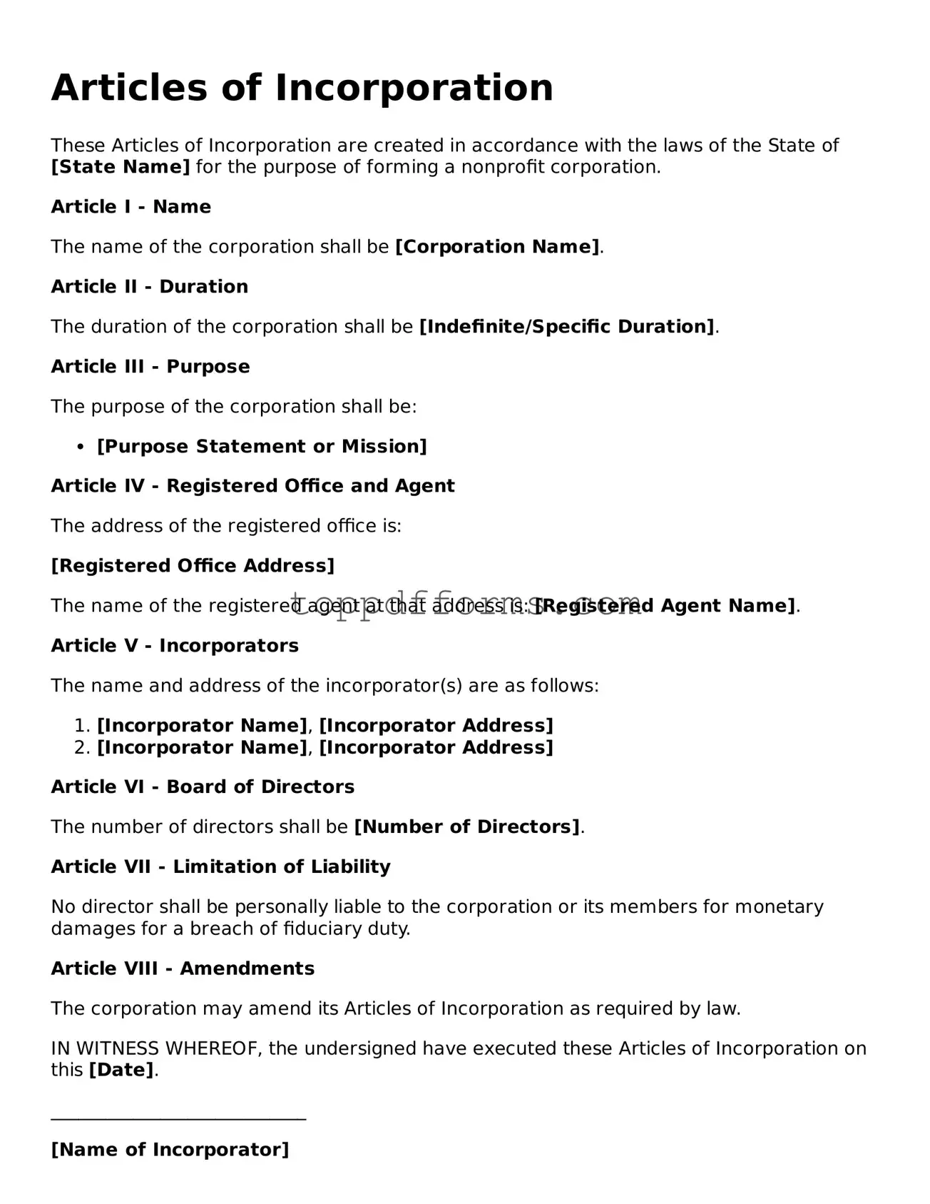 Free Articles of Incorporation Template