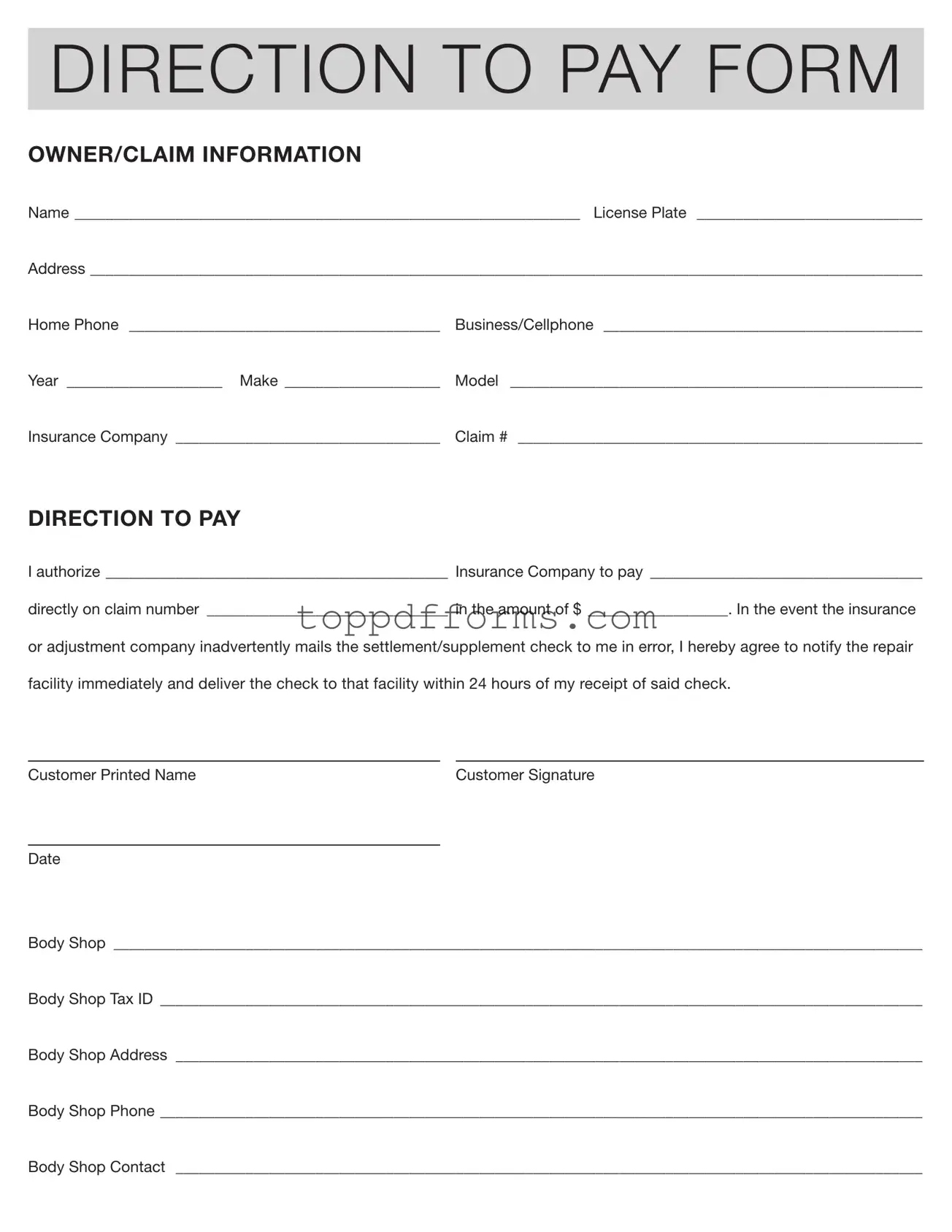 Free Authorization And Direction Pay Form