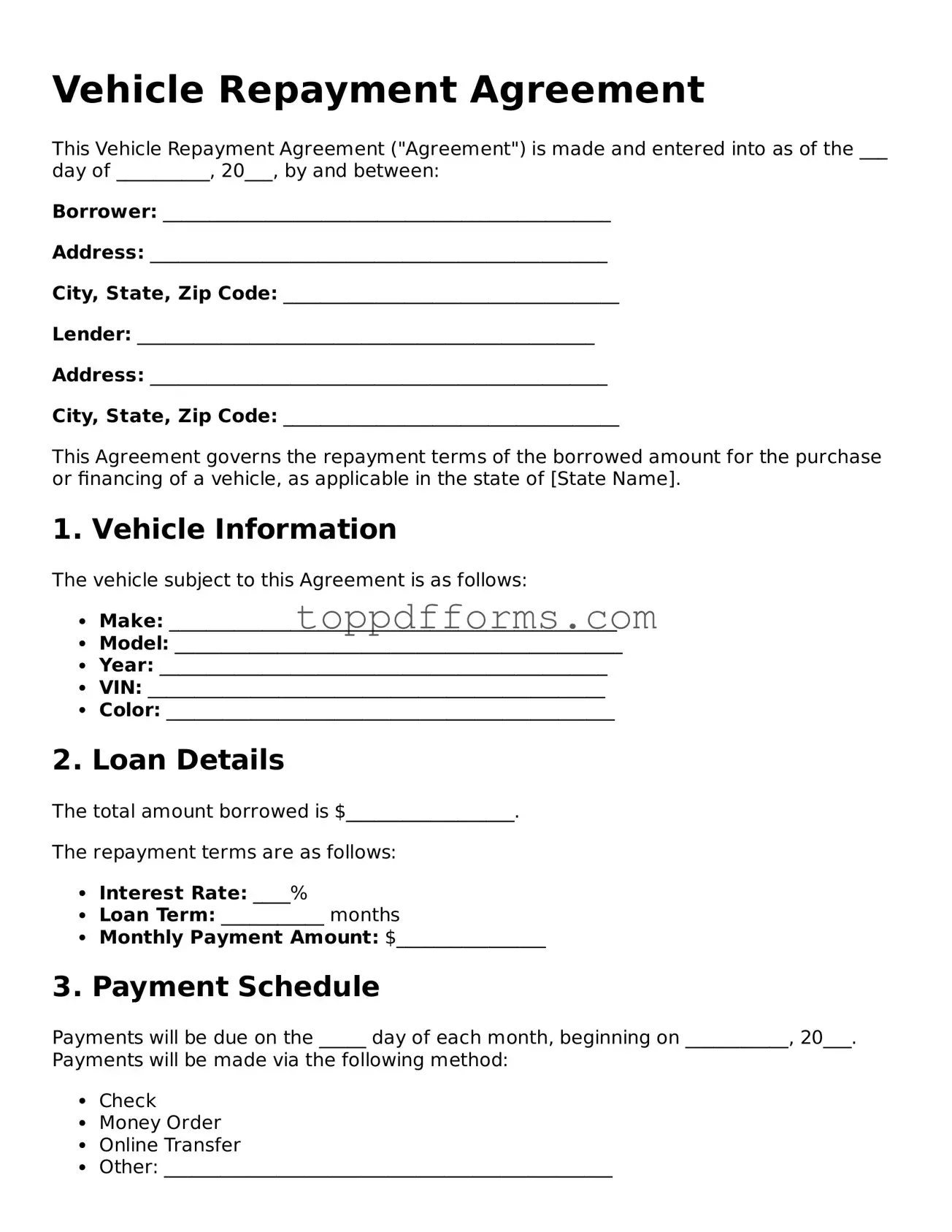 Free Vehicle Repayment Agreement Template