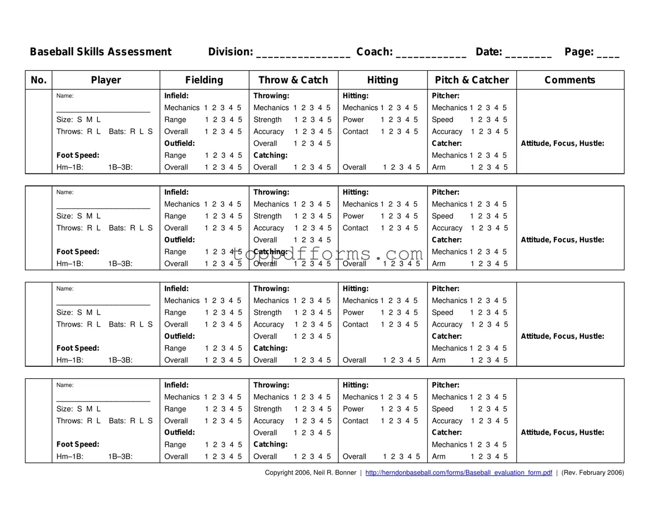 Free Baseball Assessment Form