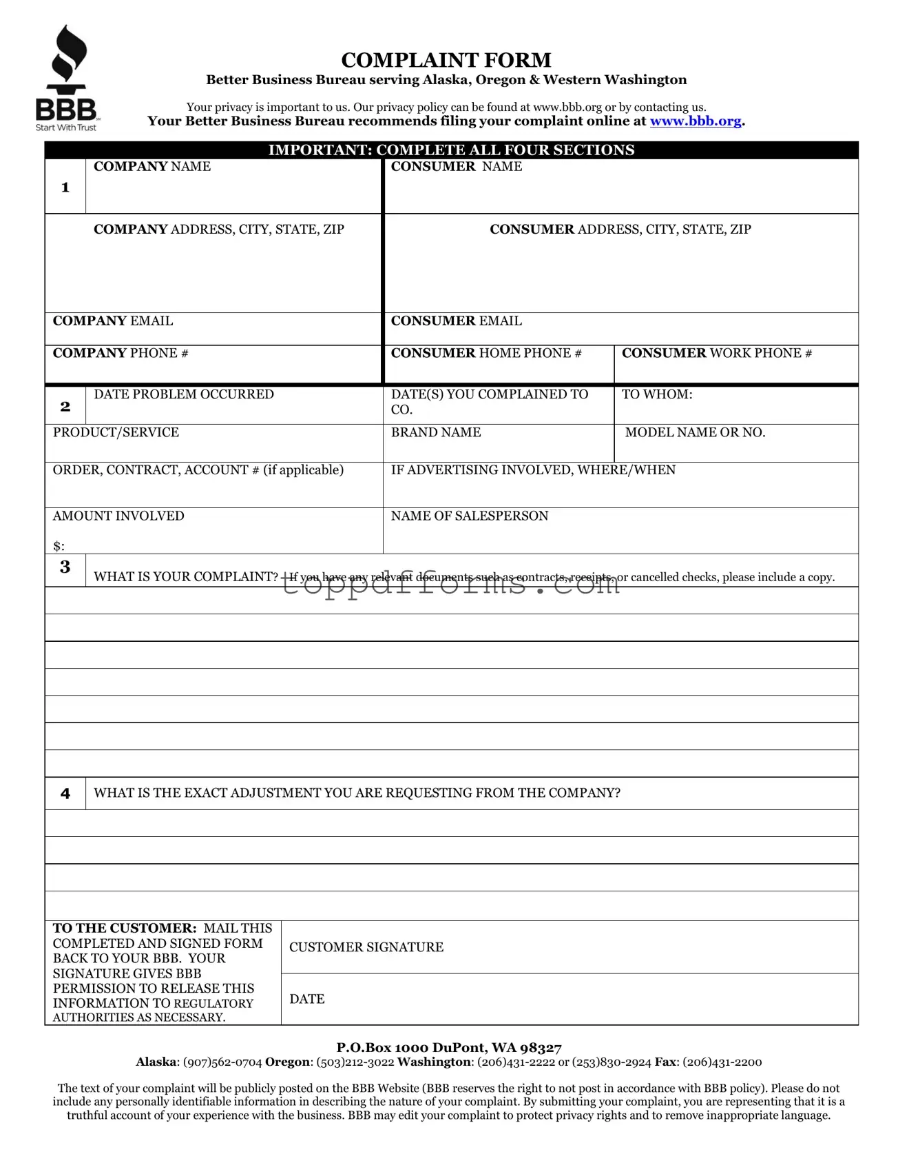 Free Bbb Complaint Form