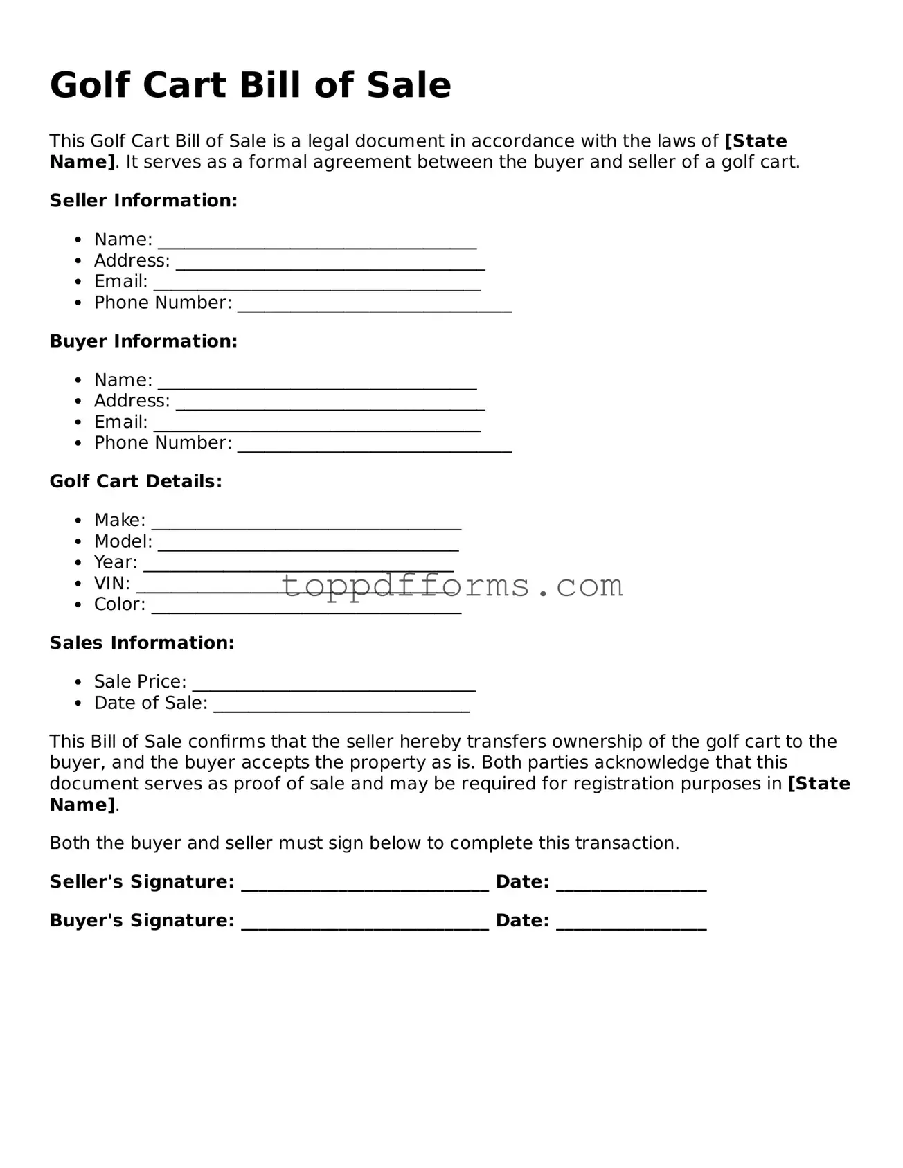 Free Golf Cart Bill of Sale Template