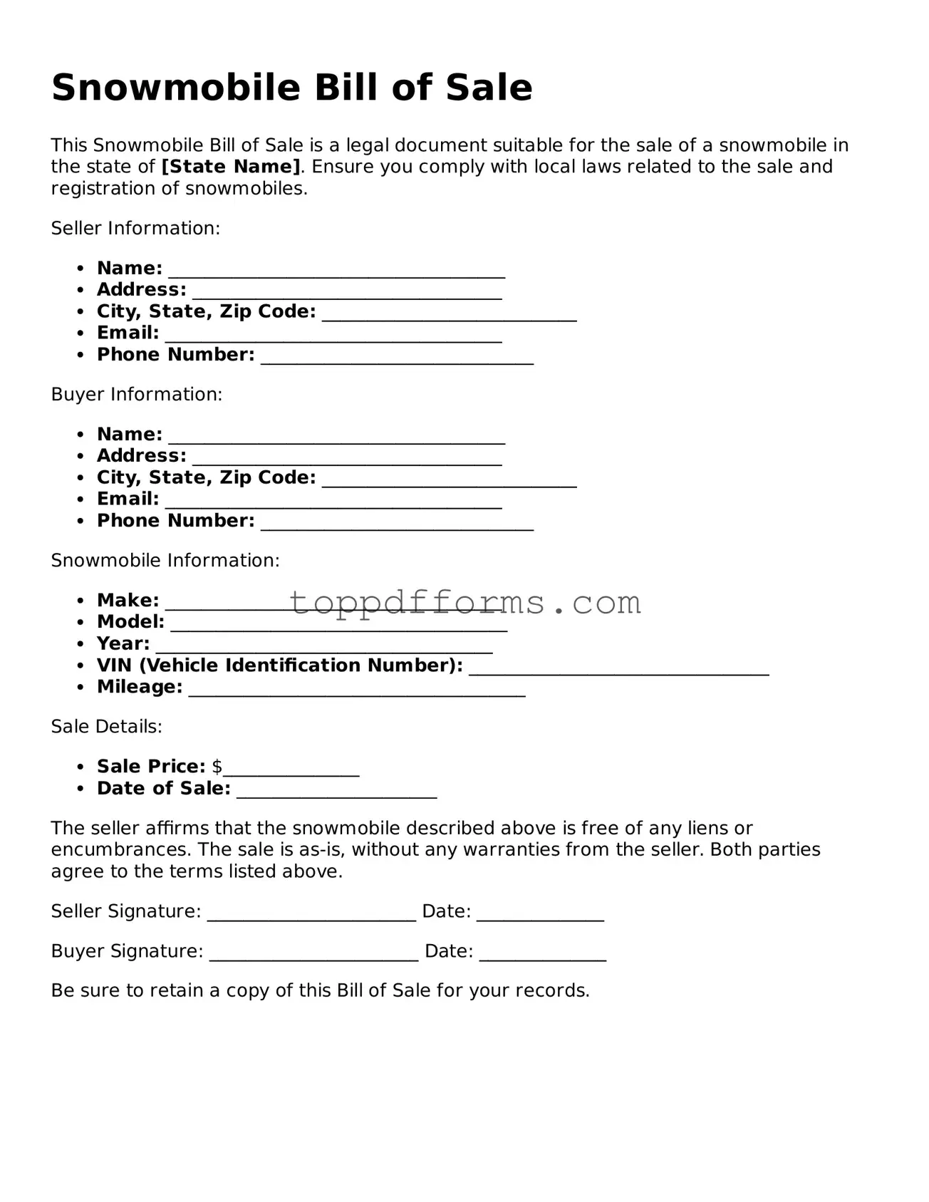 Free Snowmobile Bill of Sale Template