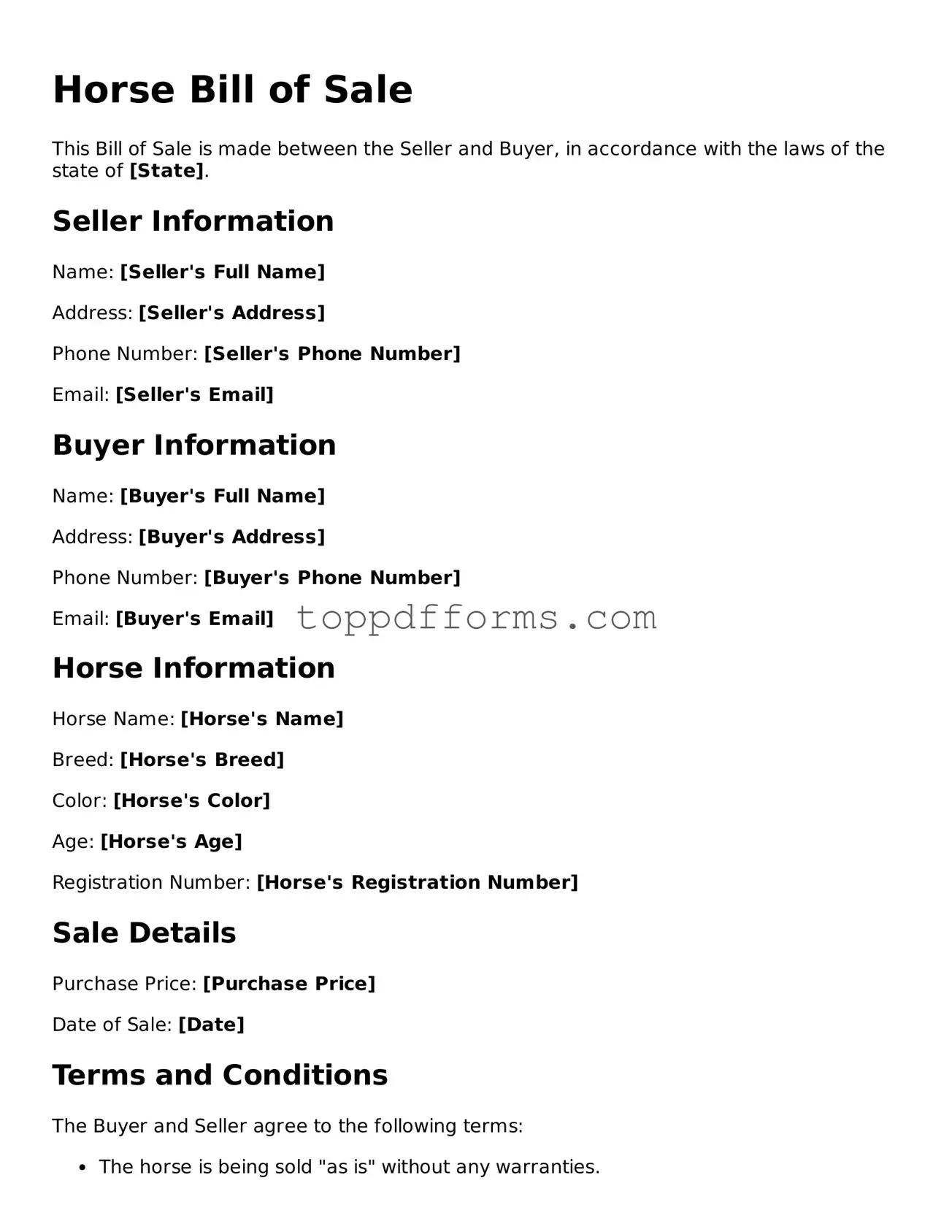 Free Horse Bill of Sale Template