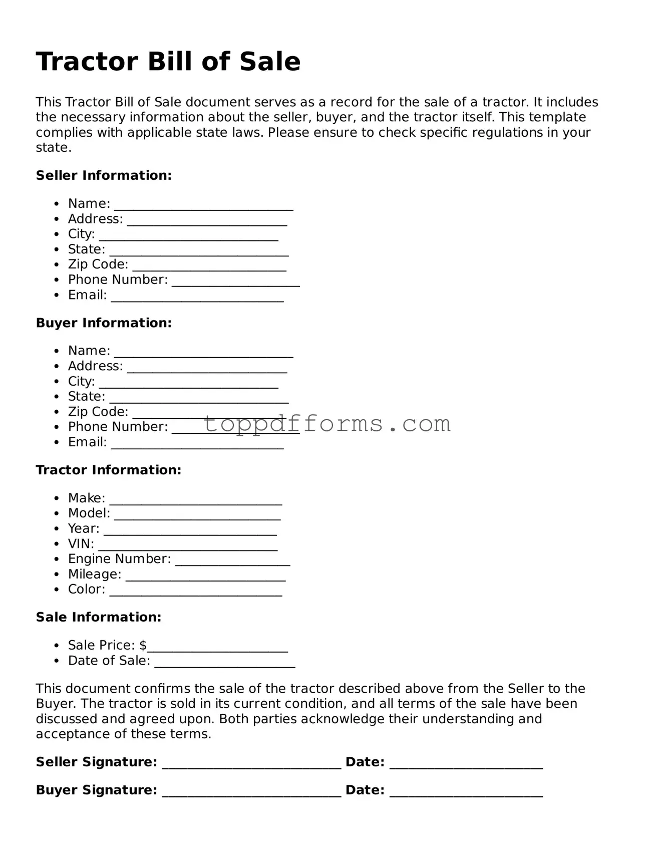 Free Tractor Bill of Sale Template