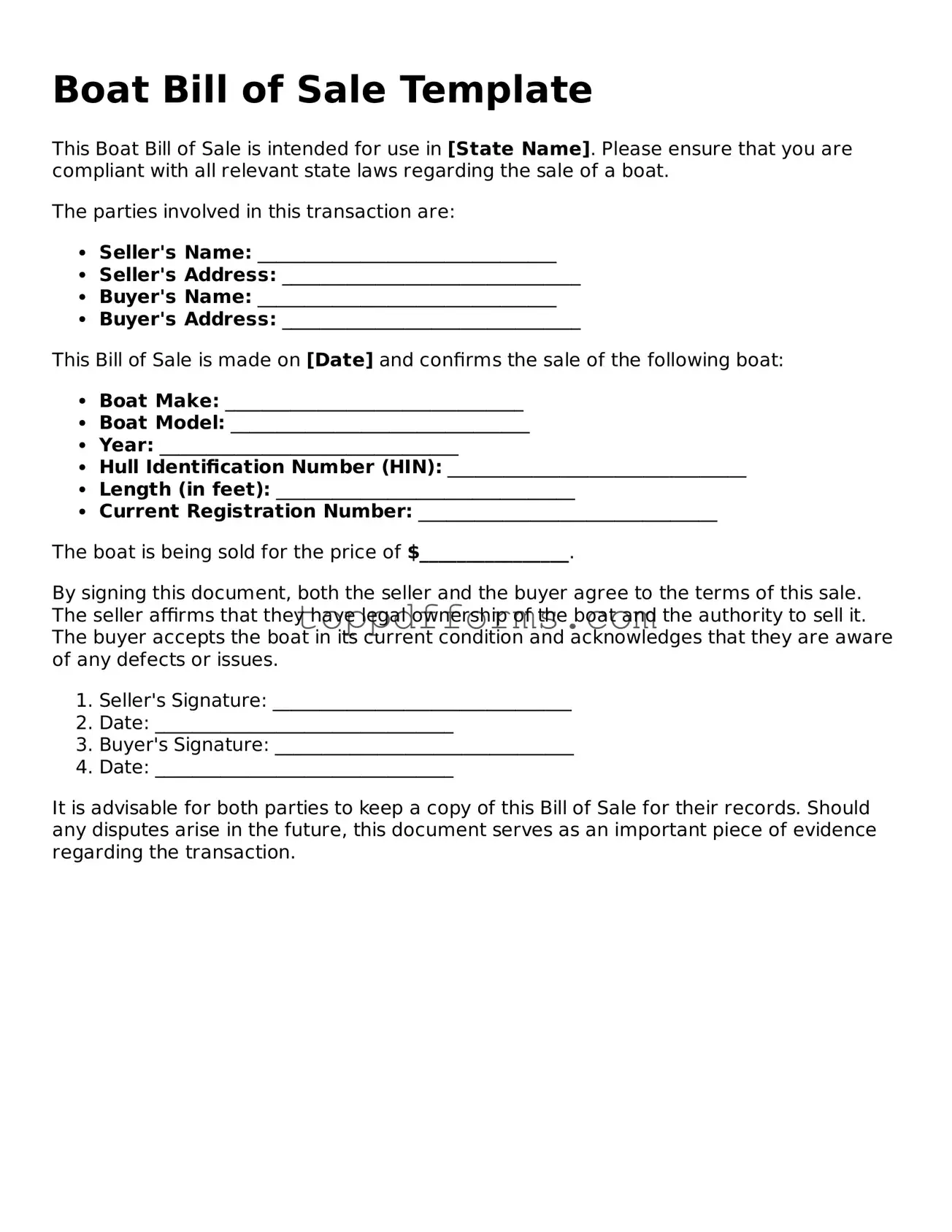 Free Boat Bill of Sale Template