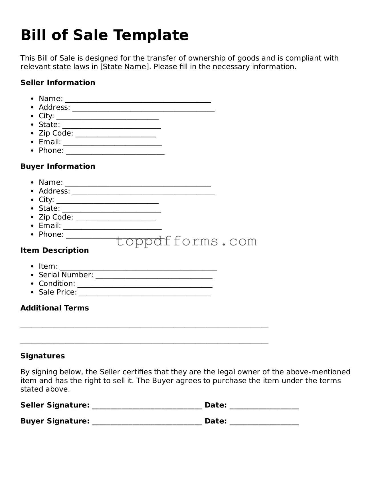 Free Bill of Sale Template