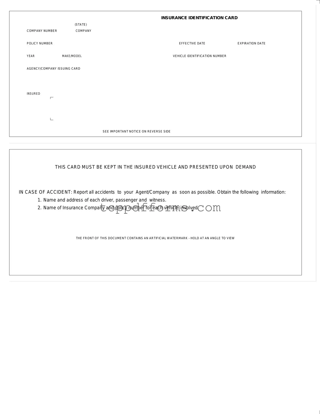 Free Auto Insurance Card Form