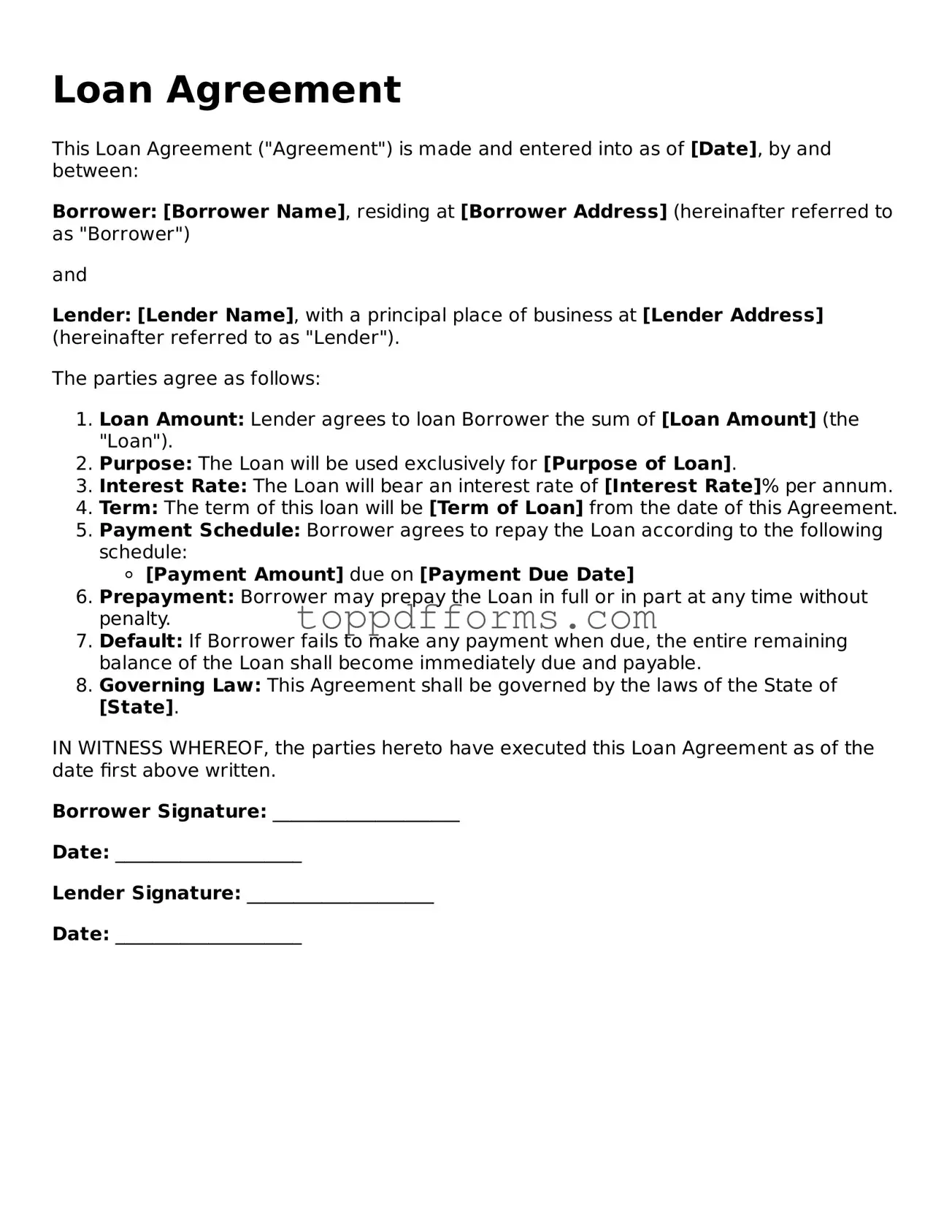 Free Loan Agreement Template