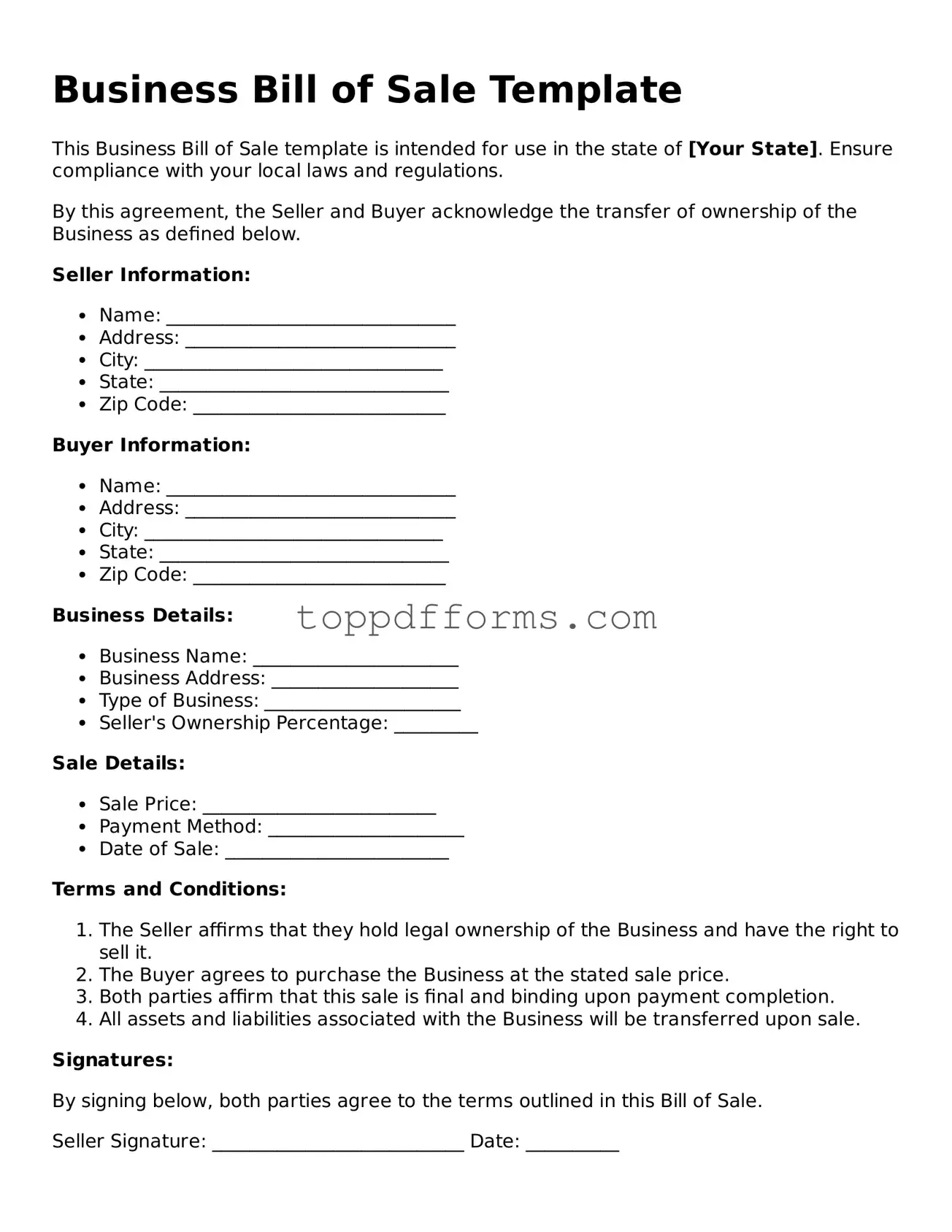 Free Business Bill of Sale Template