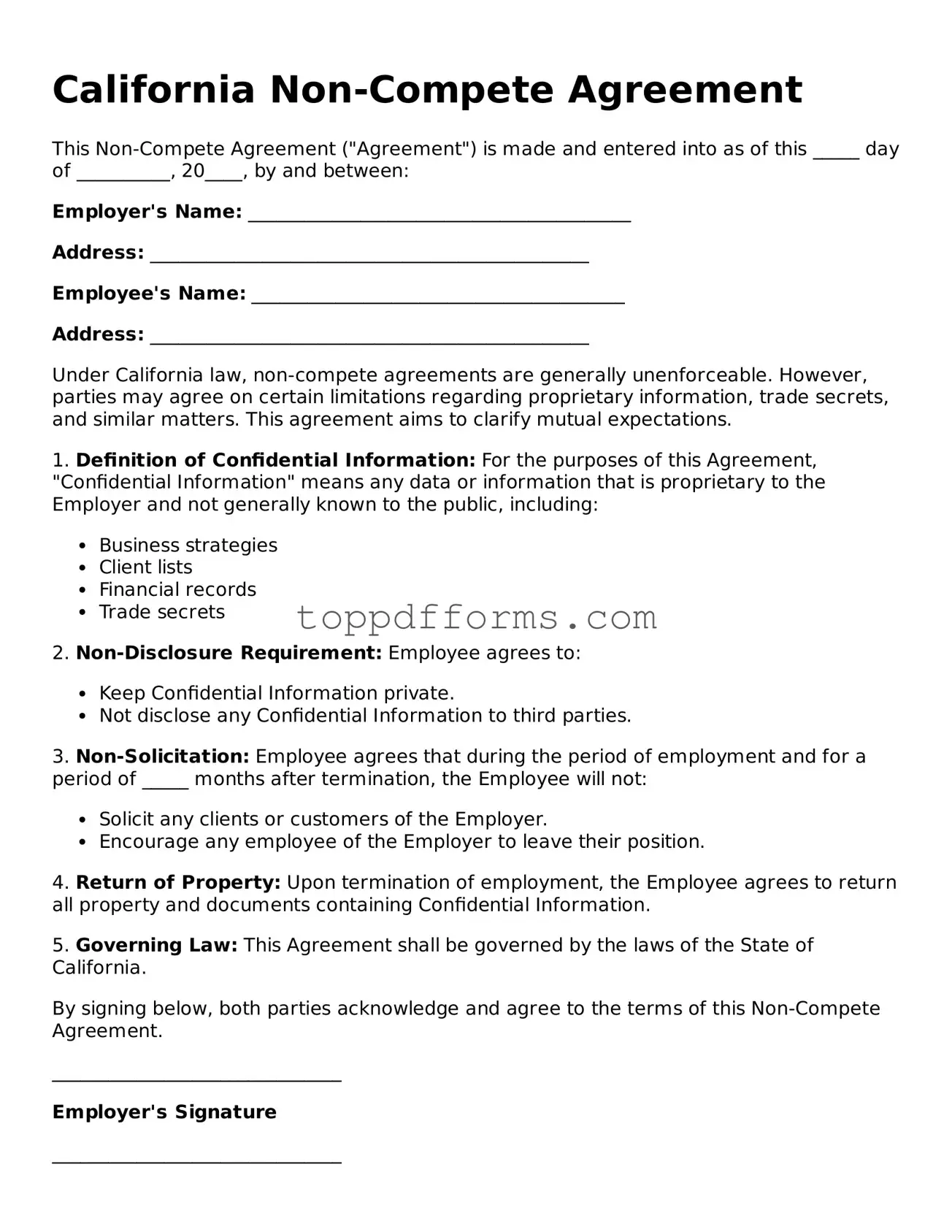 Non-compete Agreement Document for California State
