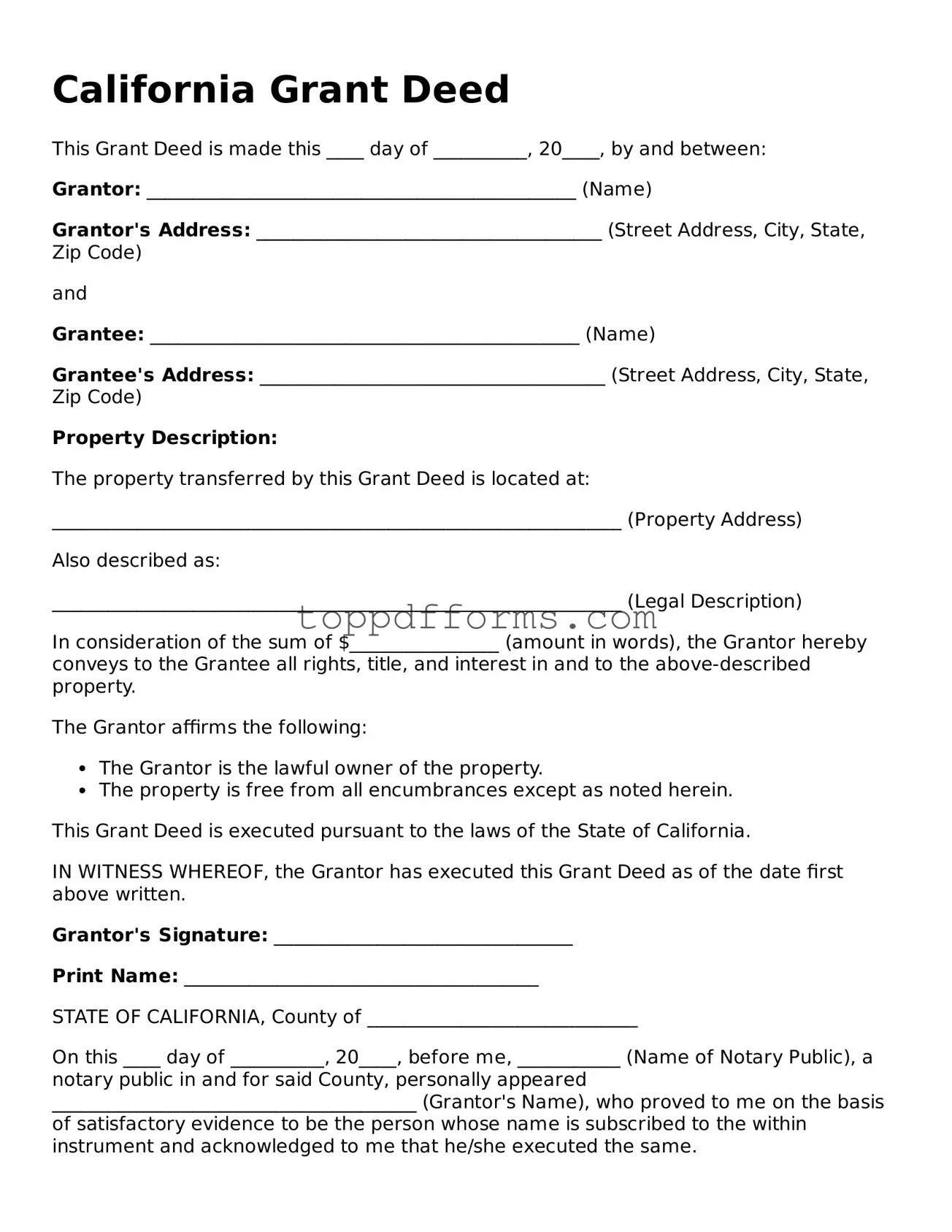 Deed Document for California State