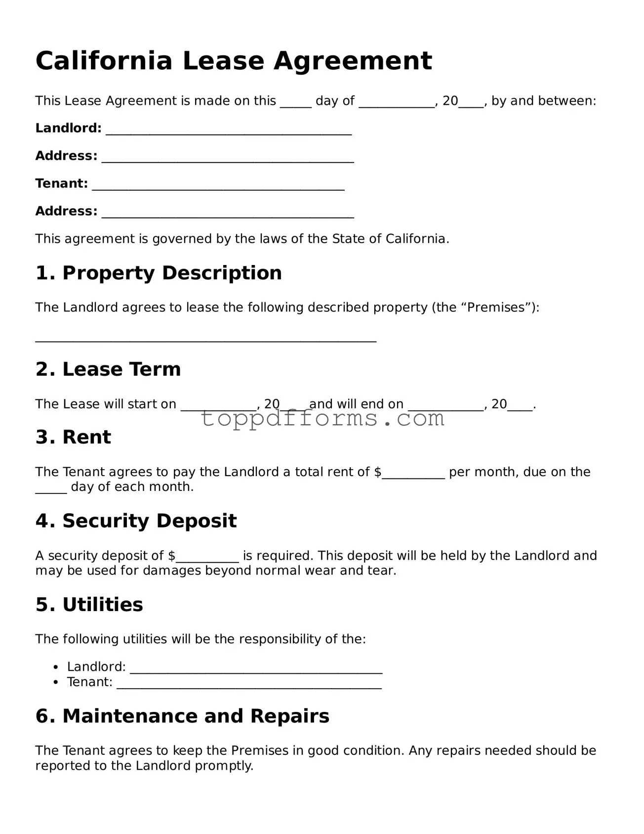 Lease Agreement Document for California State