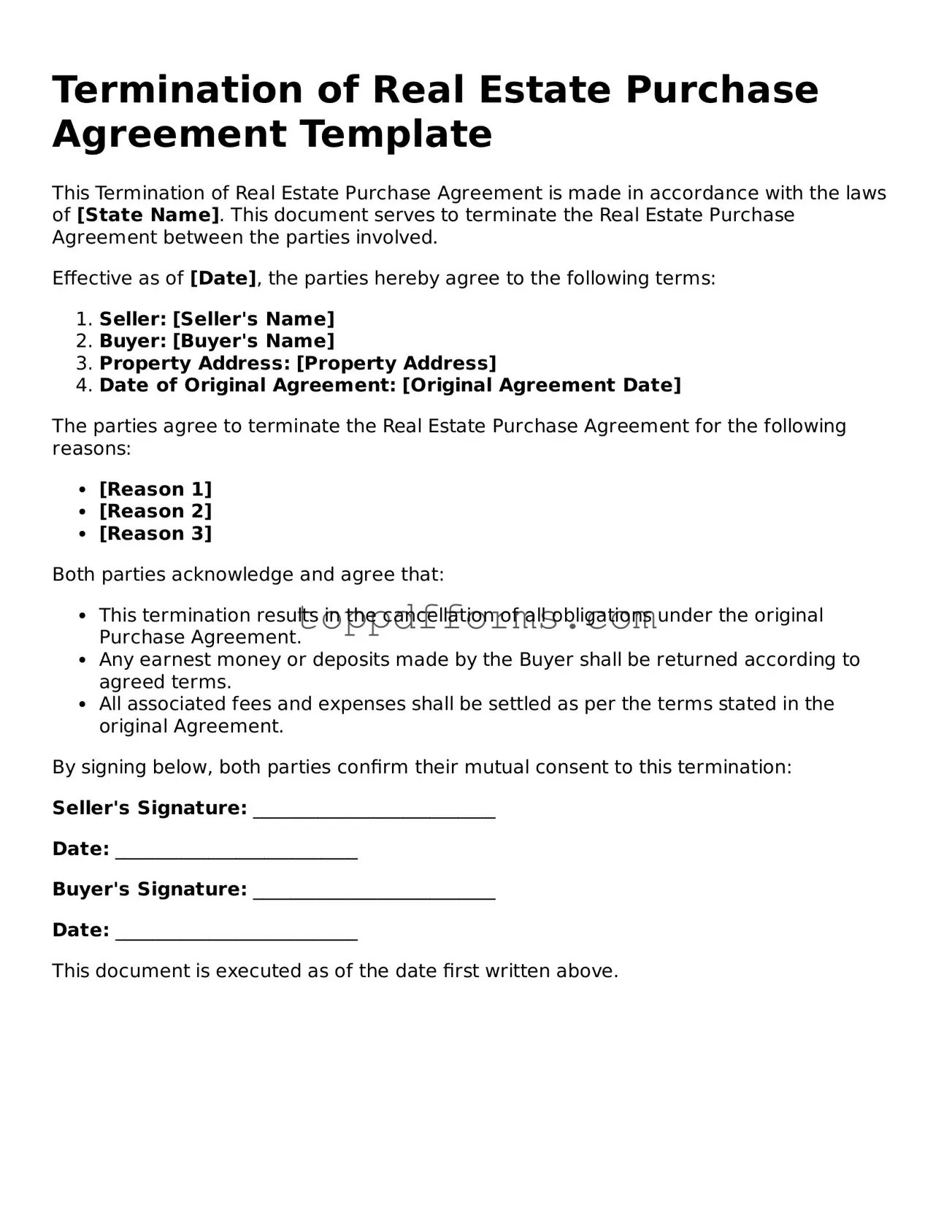 Free Termination of Real Estate Purchase Agreement Template