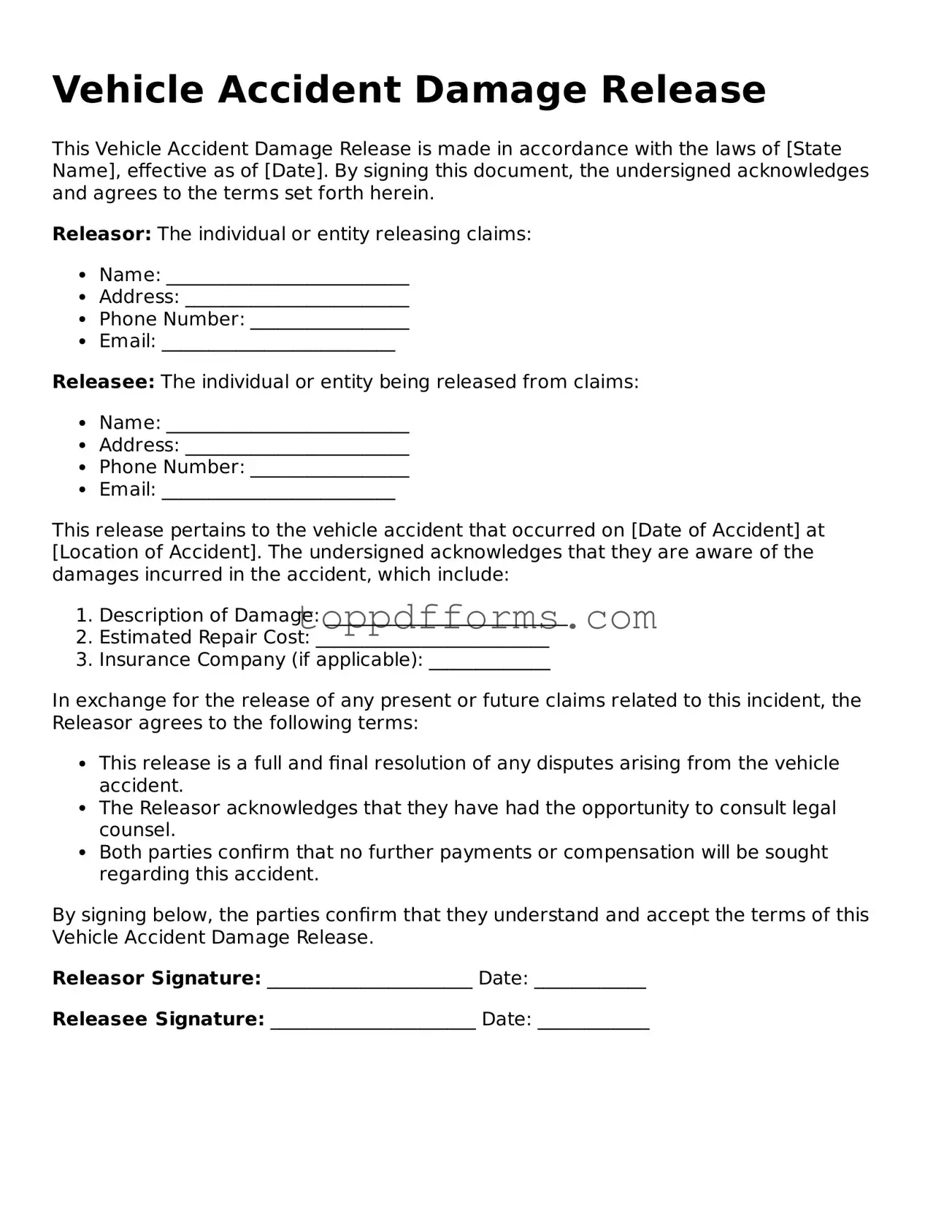 Free Vehicle Accident Damage Release Template