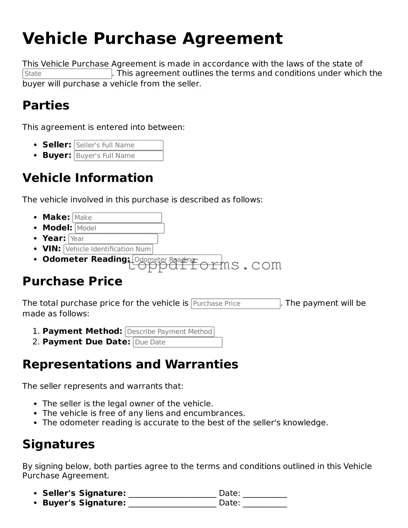 Free Vehicle Purchase Agreement Template