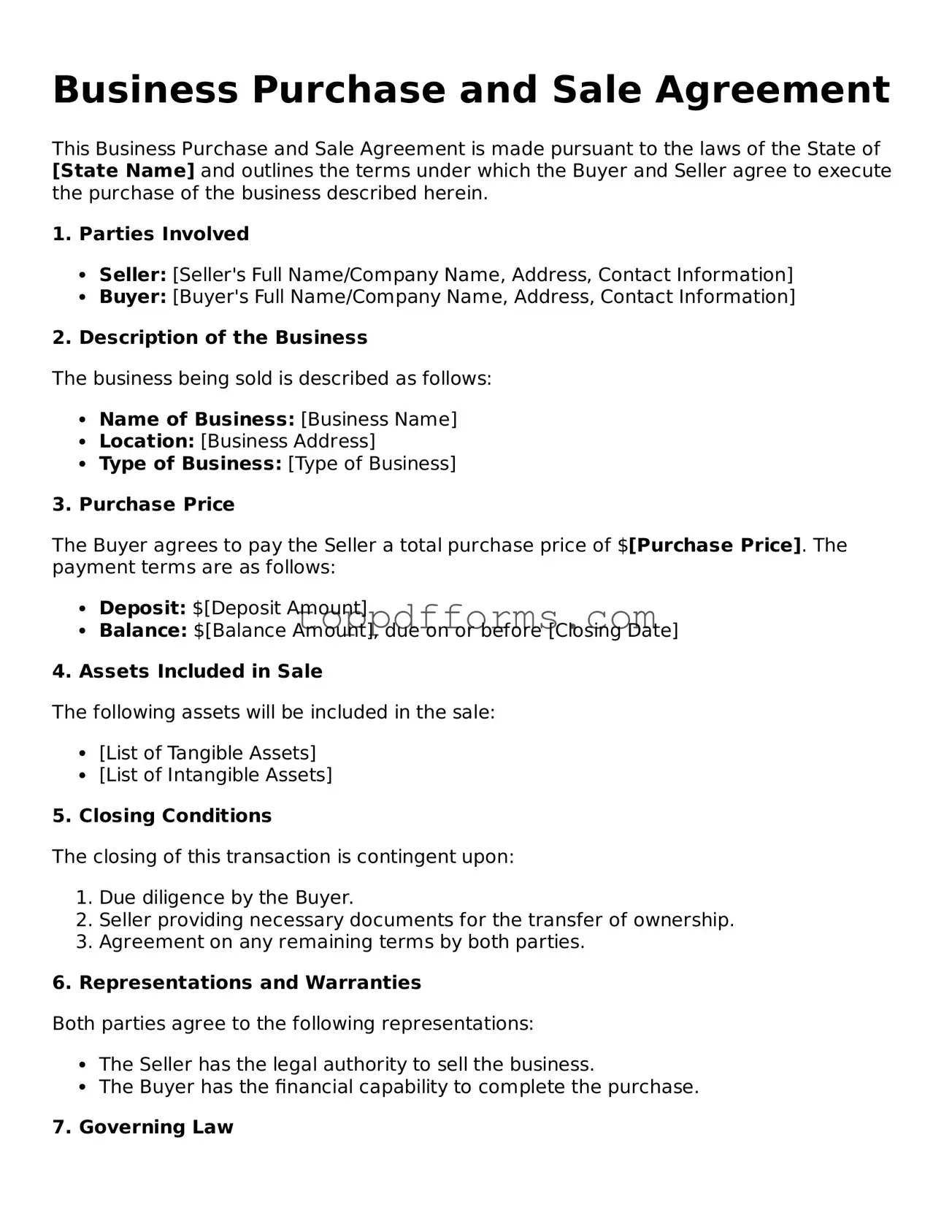 Free Business Purchase and Sale Agreement Template