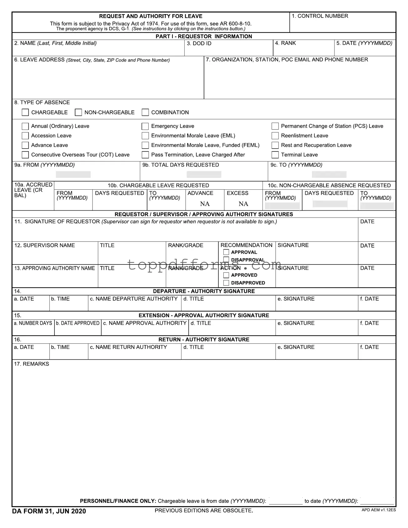 Free Da 31 Form