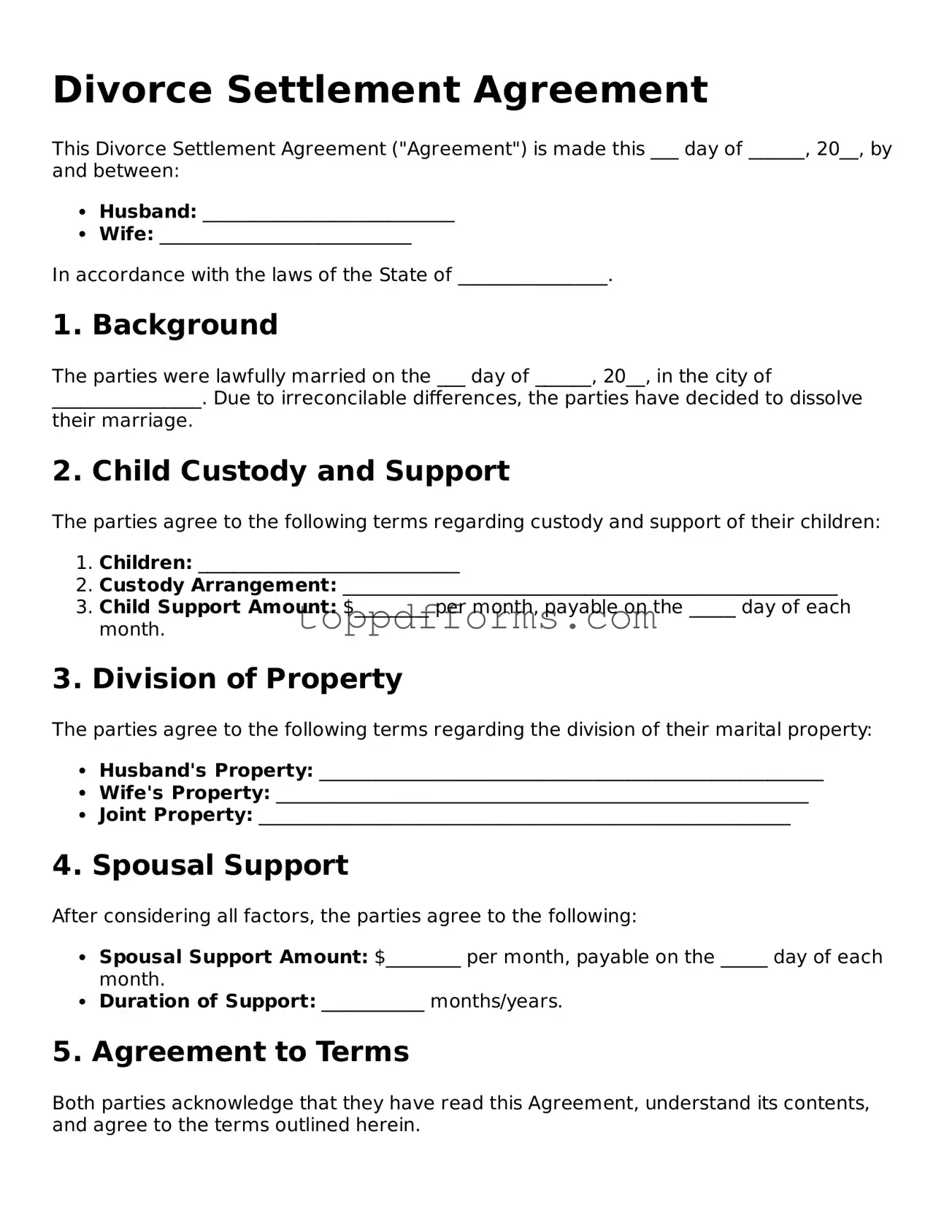 Free Divorce Settlement Agreement Template