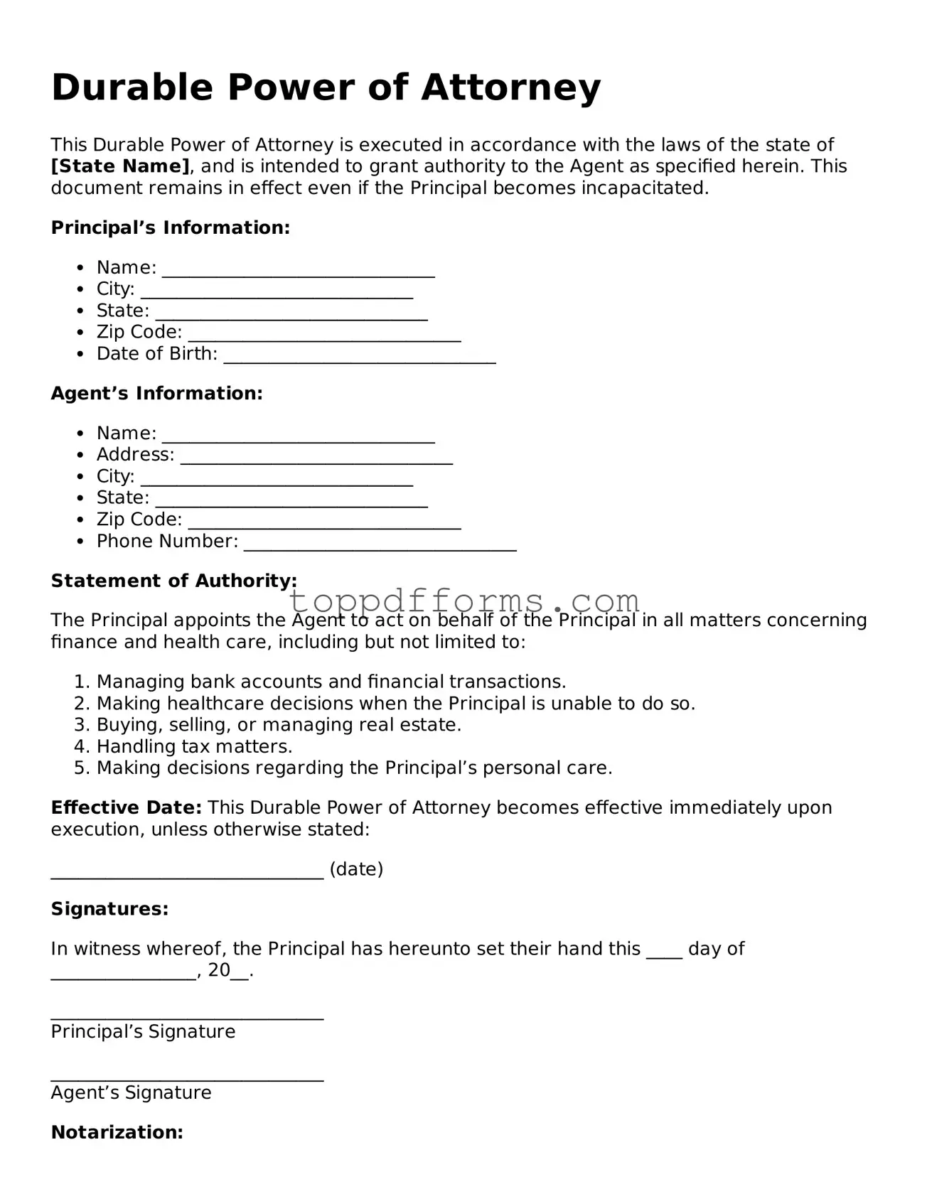 Free Durable Power of Attorney Template