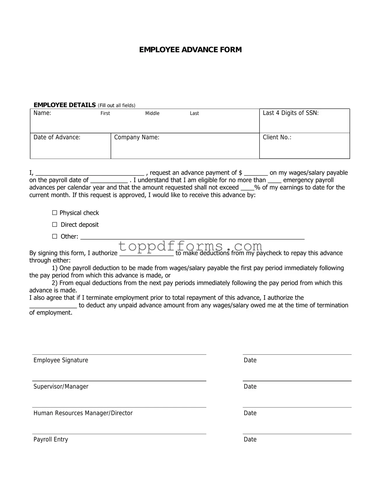 Free Employee Advance Form