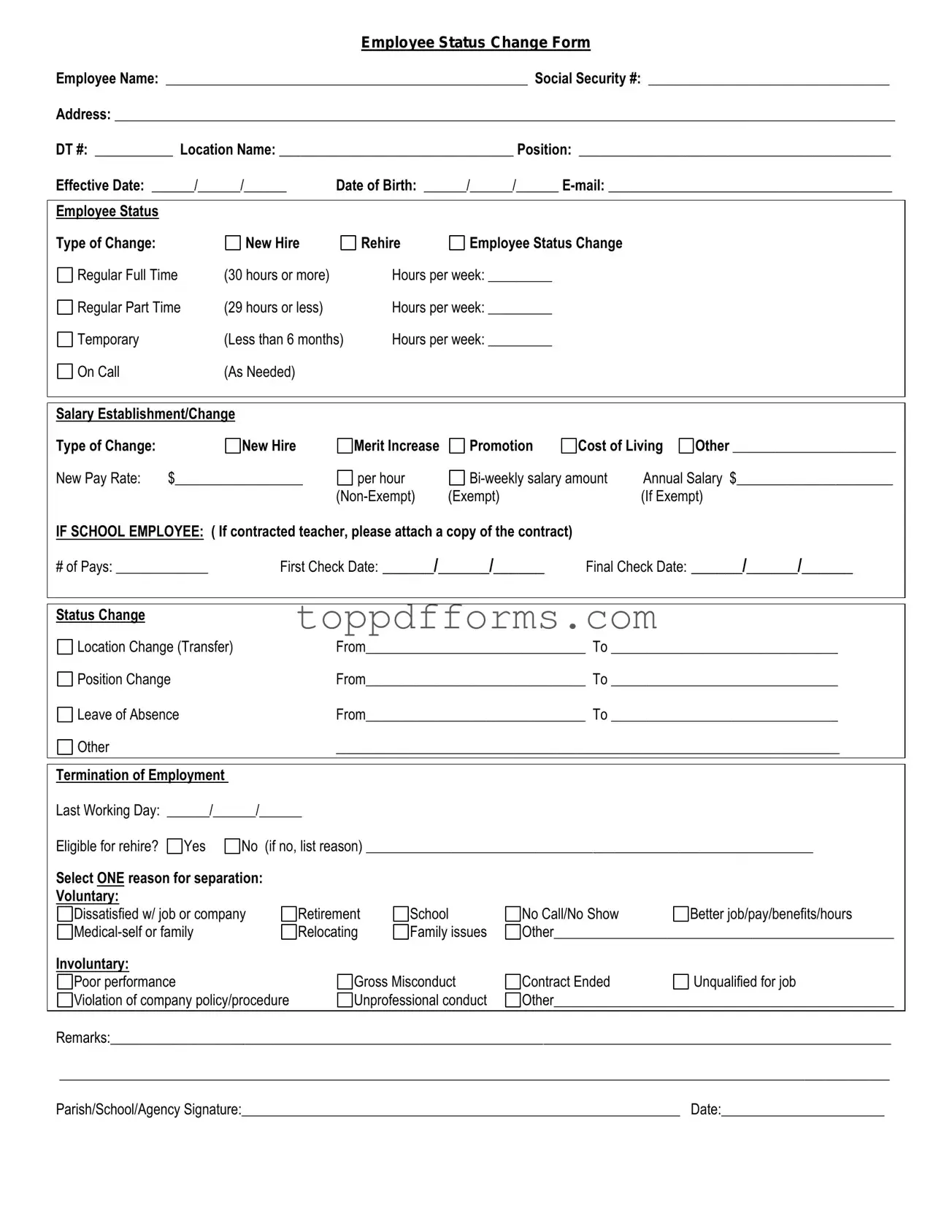 Free Employee Status Change Form