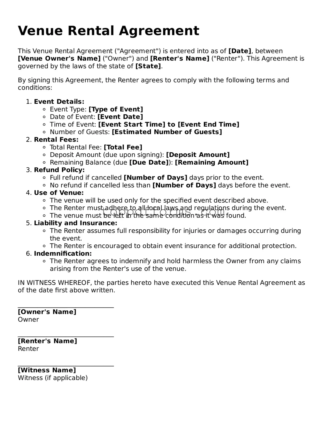 Free Venue Rental Agreement Template