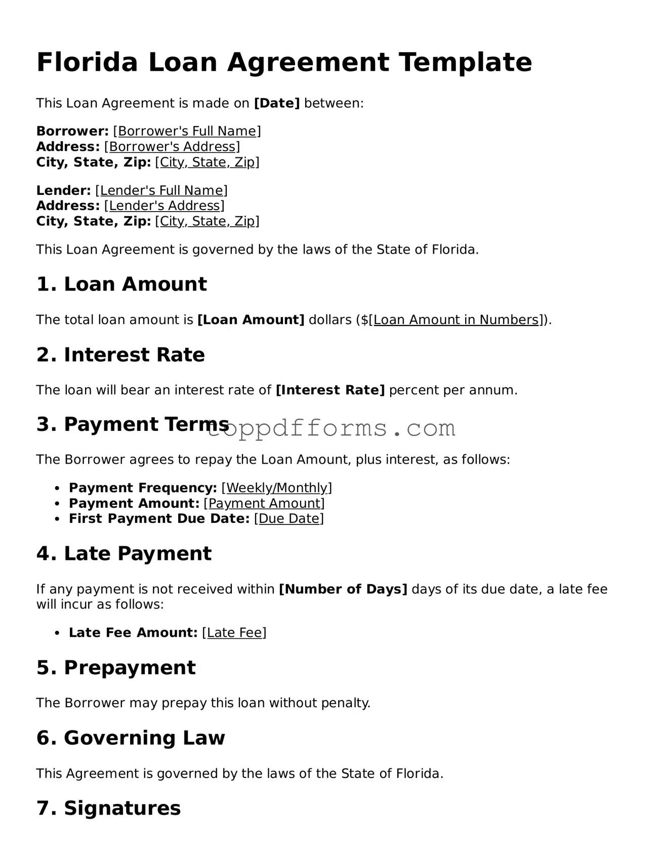 Loan Agreement Document for Florida State