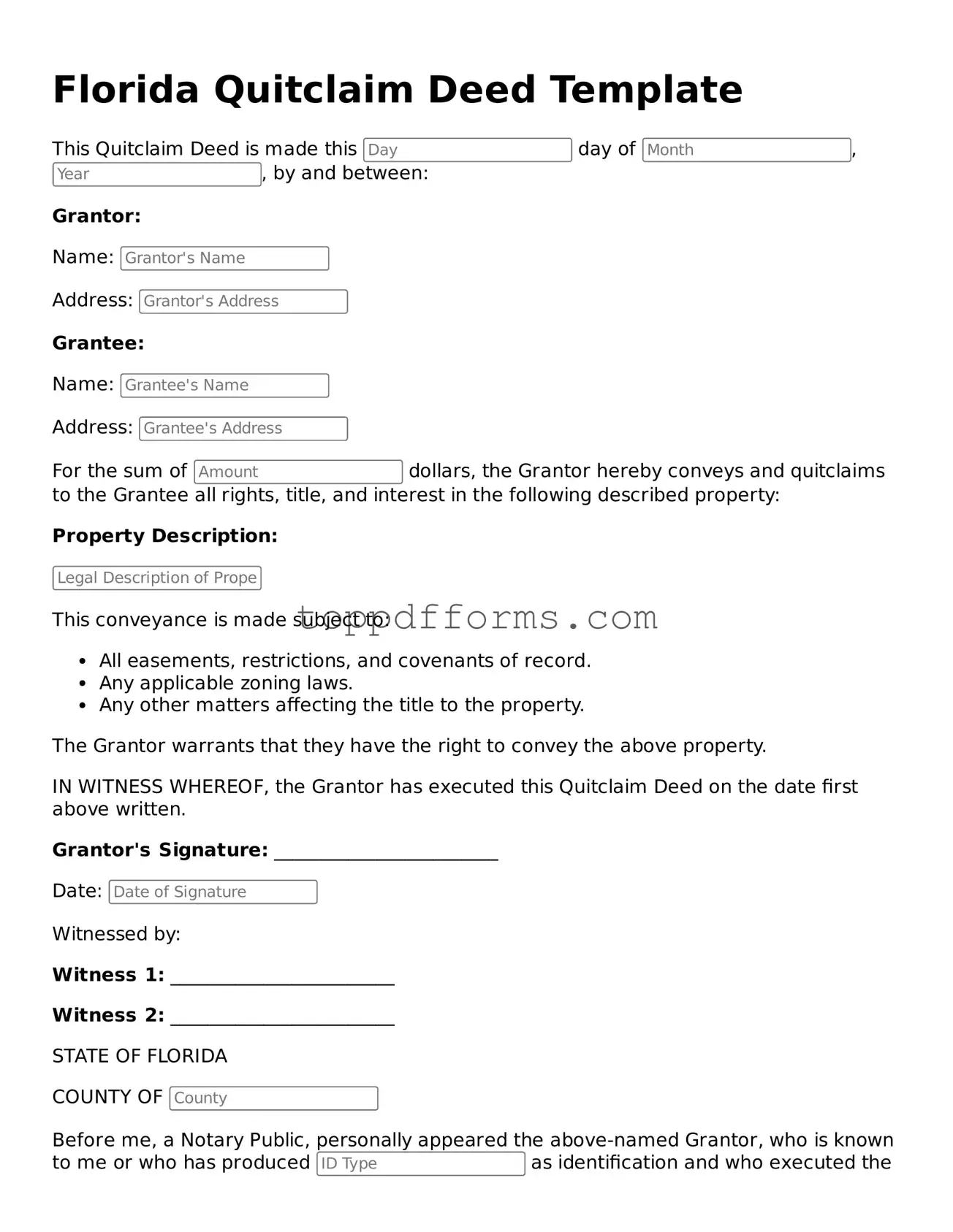Quitclaim Deed Document for Florida State