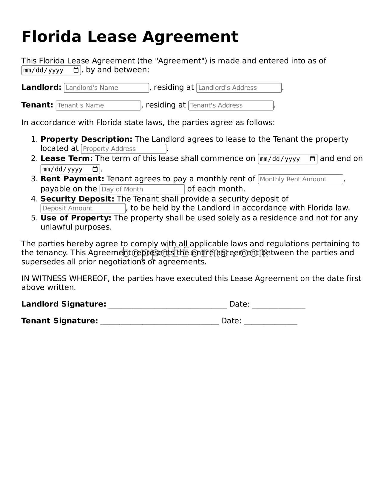 Lease Agreement Document for Florida State