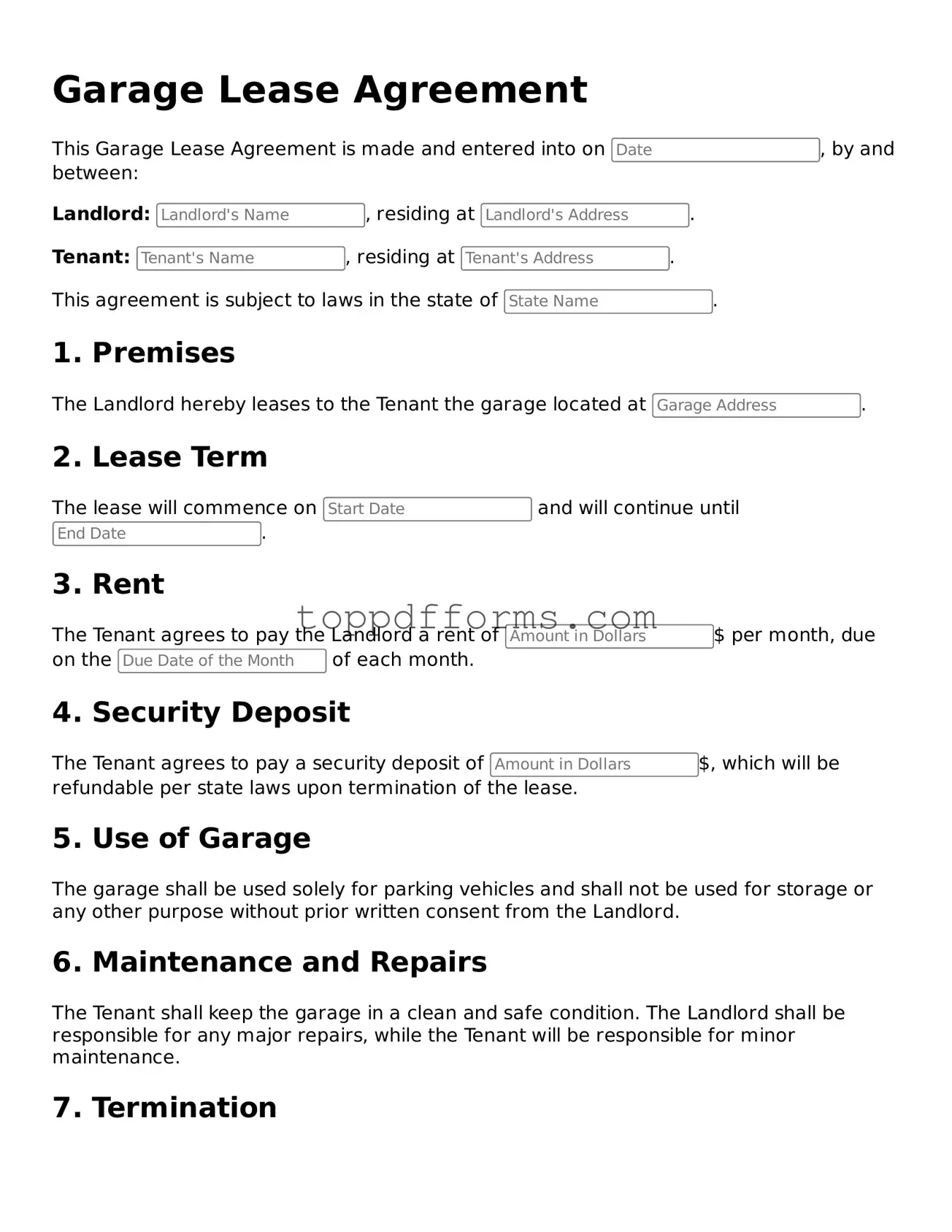 Free Garage Lease Agreement Template