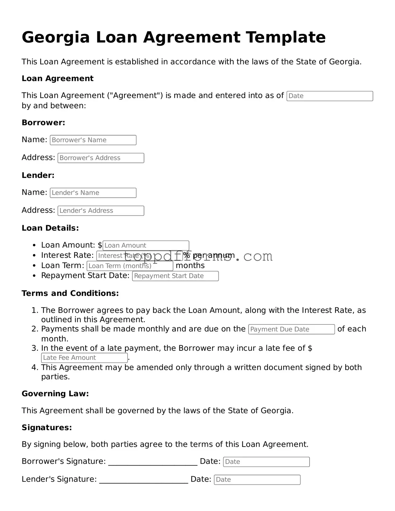 Loan Agreement Document for Georgia State