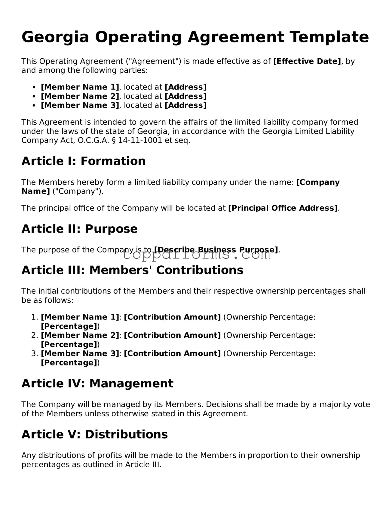 Operating Agreement Document for Georgia State
