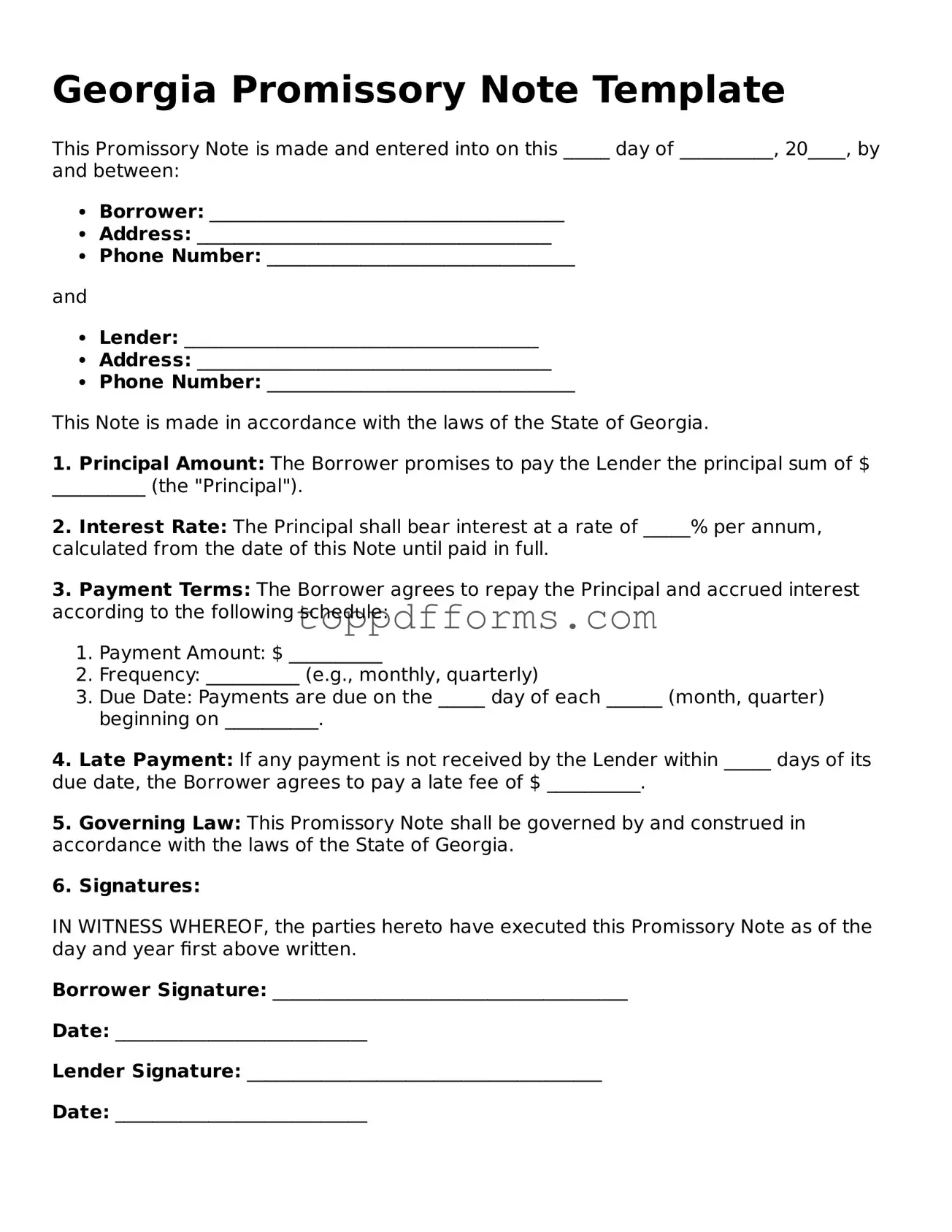 Promissory Note Document for Georgia State