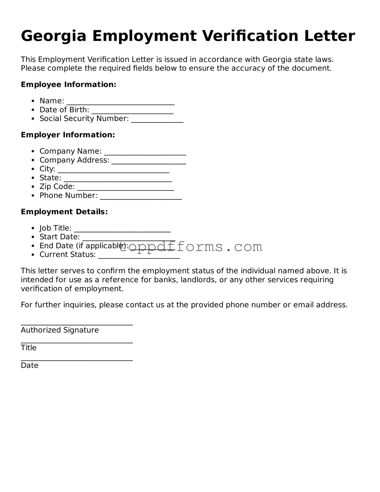 Employment Verification Document for Georgia State