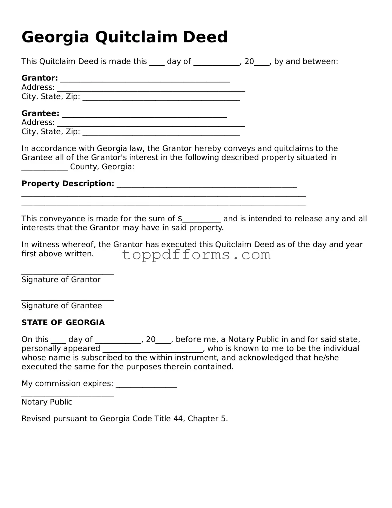 Quitclaim Deed Document for Georgia State