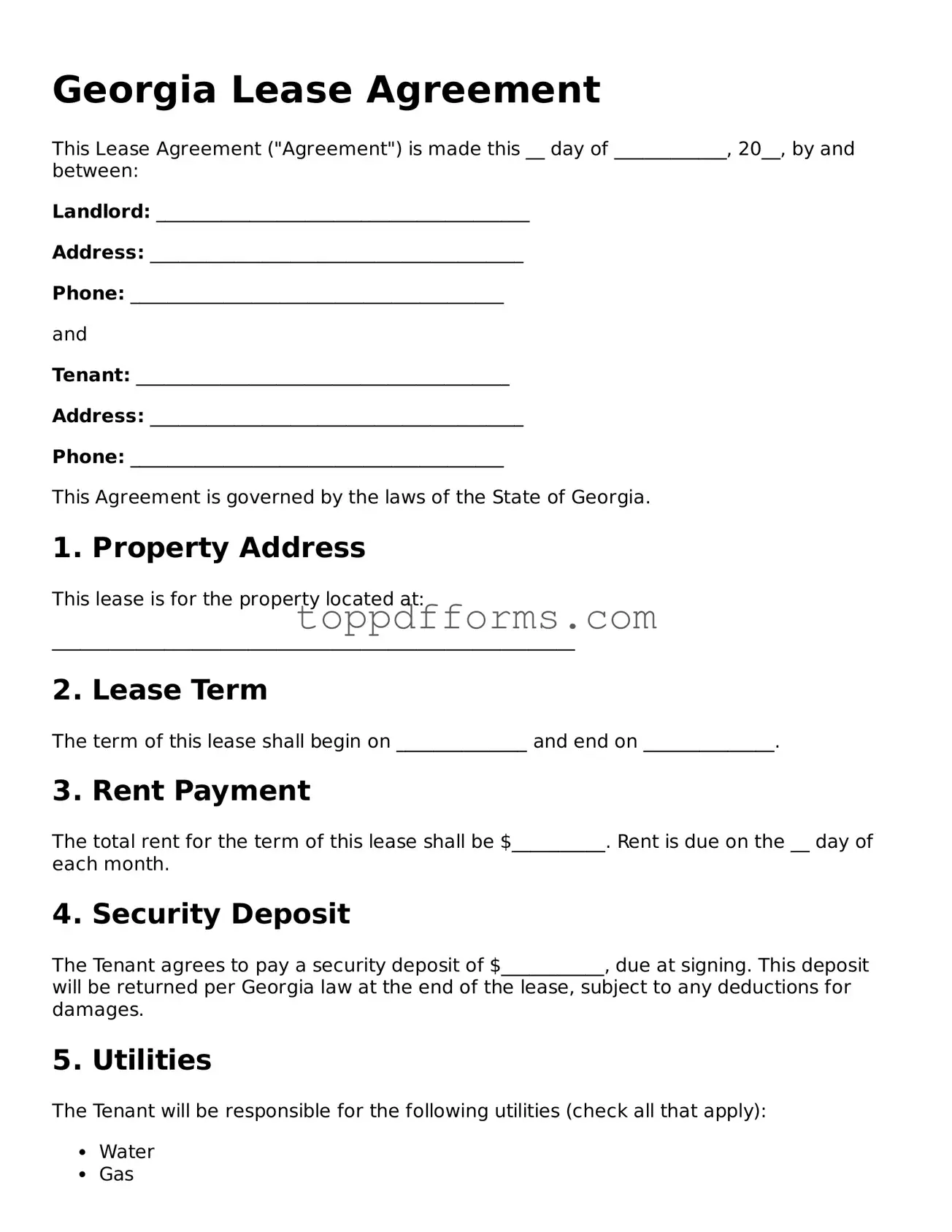Lease Agreement Document for Georgia State