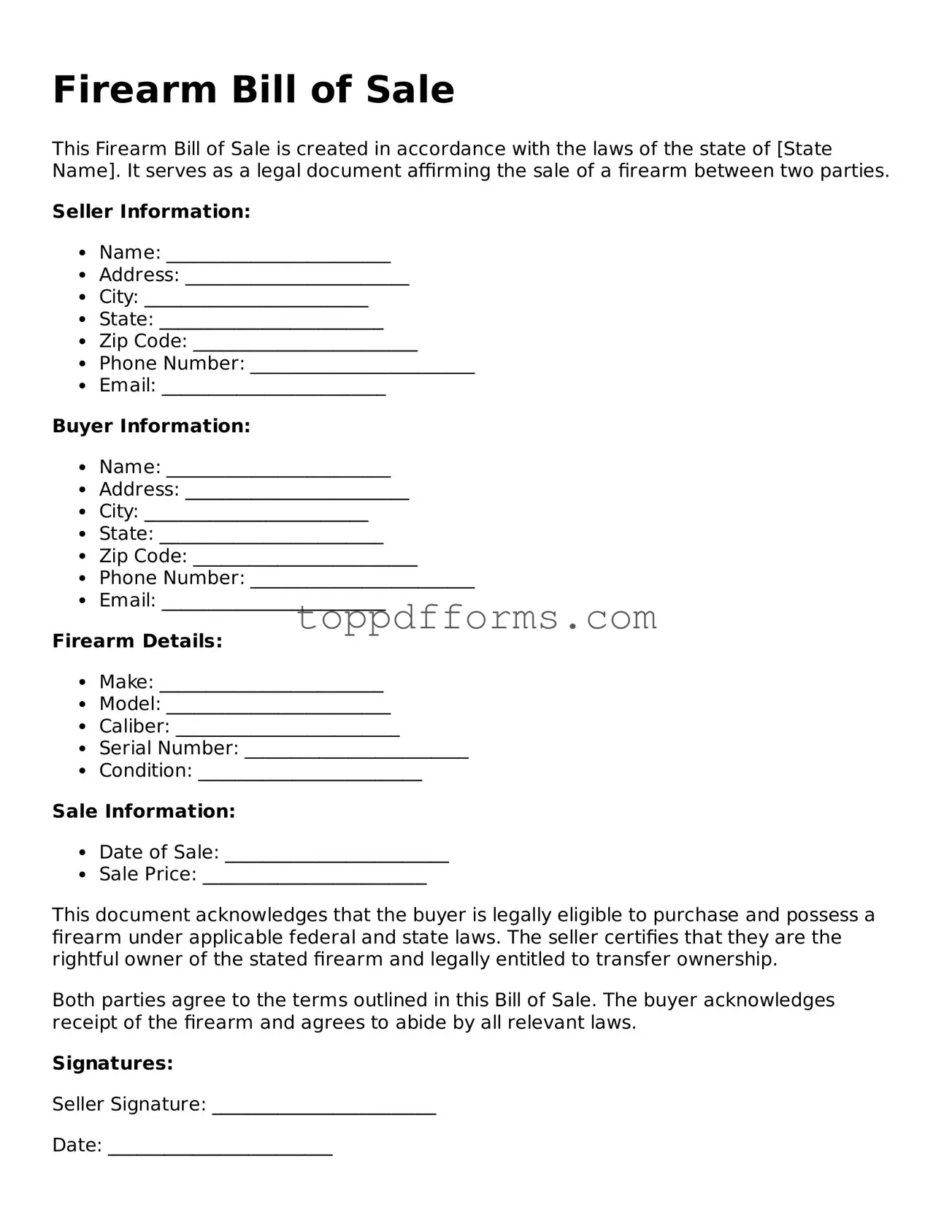 Free Firearm Bill of Sale Template