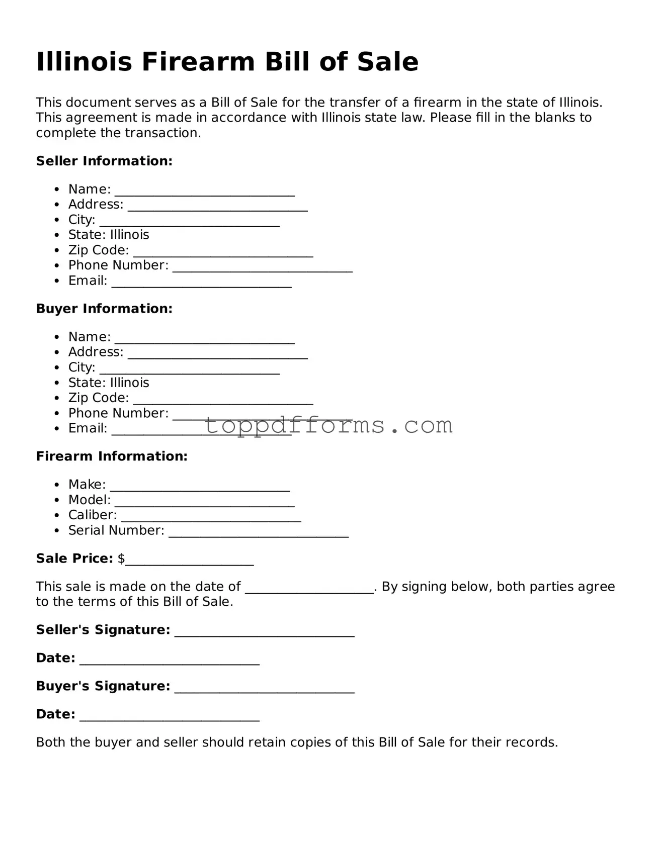 Firearm Bill of Sale Document for Illinois State