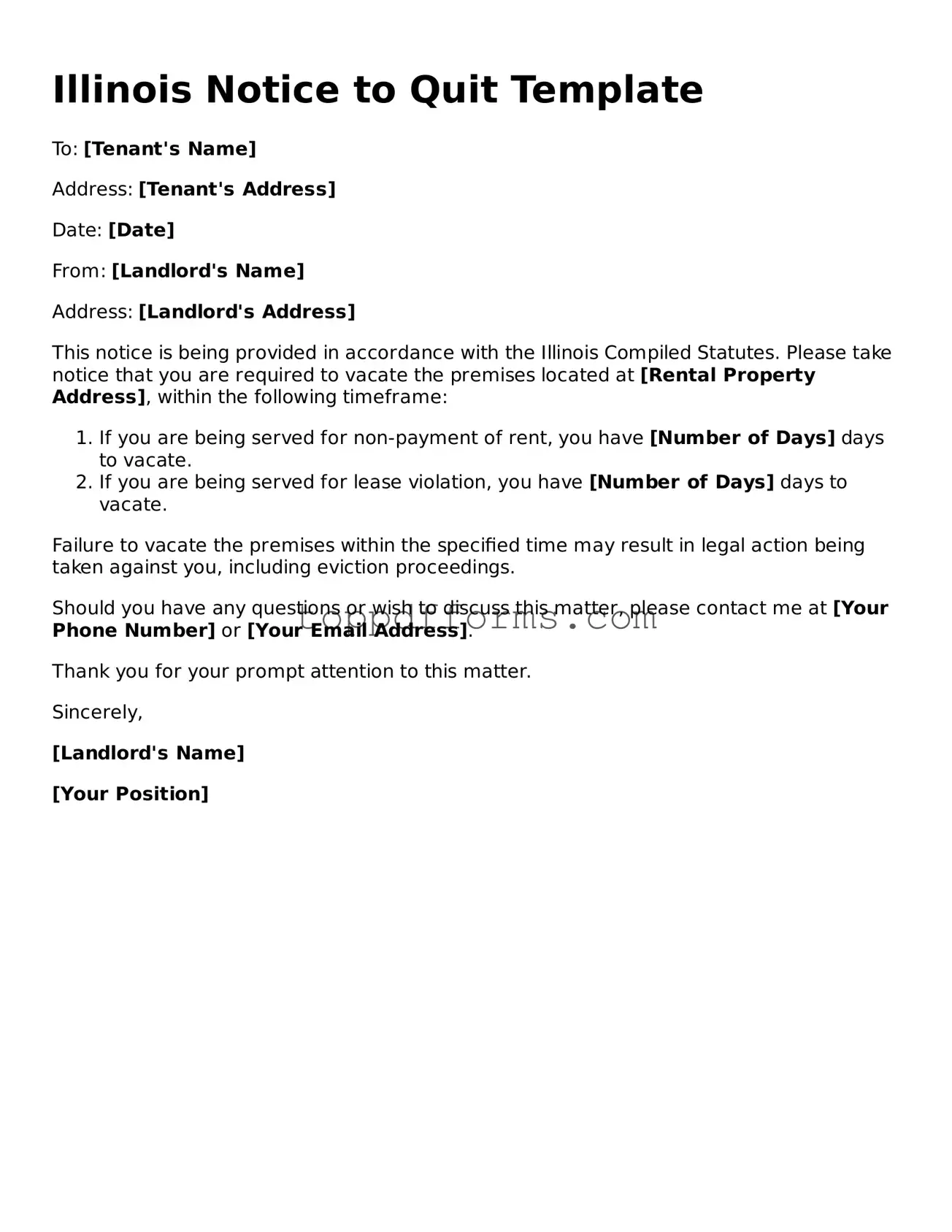 Notice to Quit Document for Illinois State