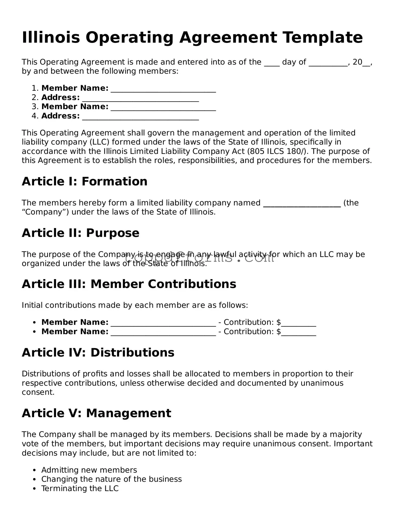 Operating Agreement Document for Illinois State