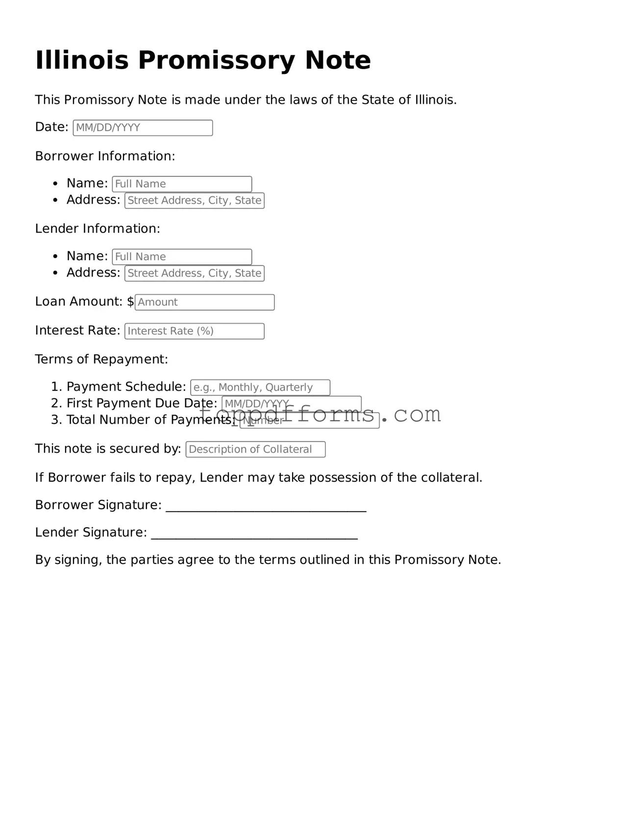Promissory Note Document for Illinois State