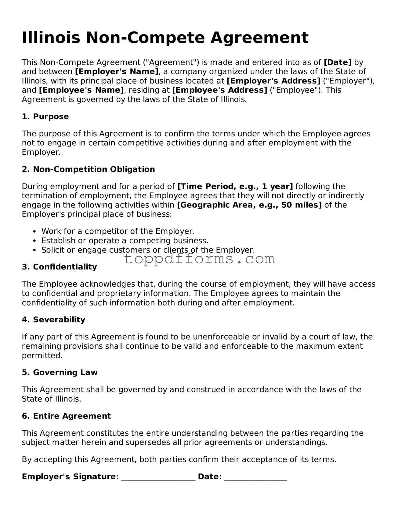 Non-compete Agreement Document for Illinois State