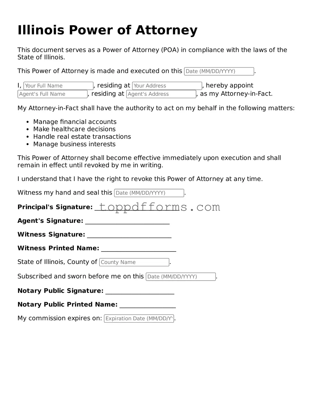 Power of Attorney Document for Illinois State