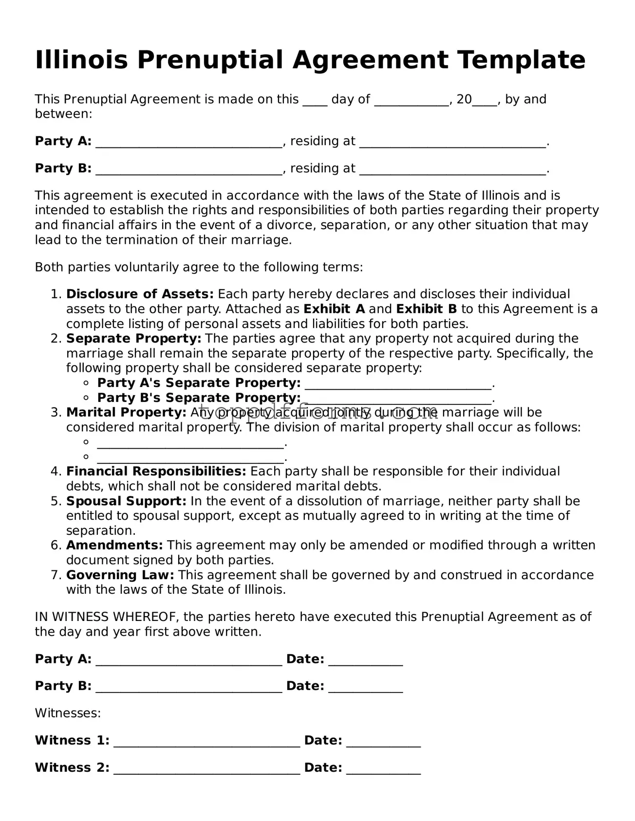 Prenuptial Agreement Document for Illinois State