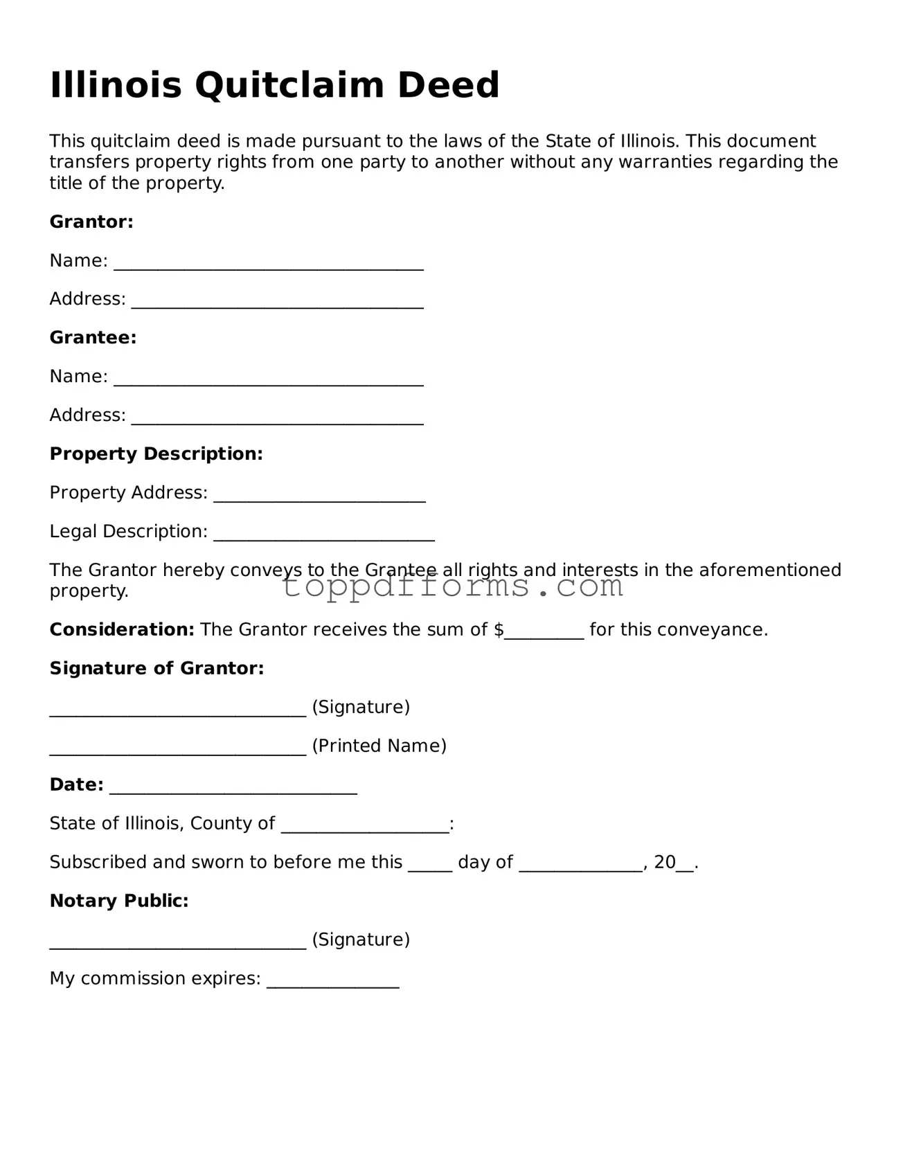 Quitclaim Deed Document for Illinois State