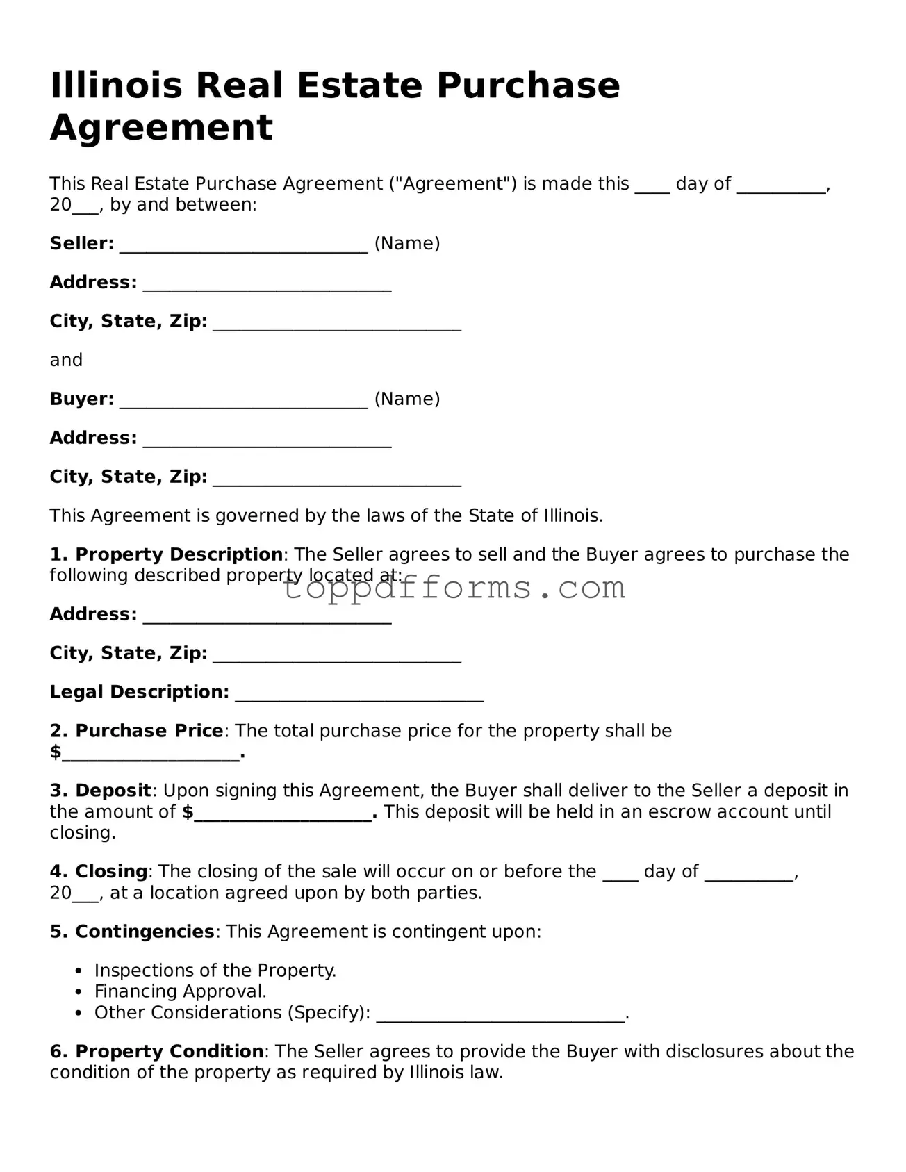 Real Estate Purchase Agreement Document for Illinois State